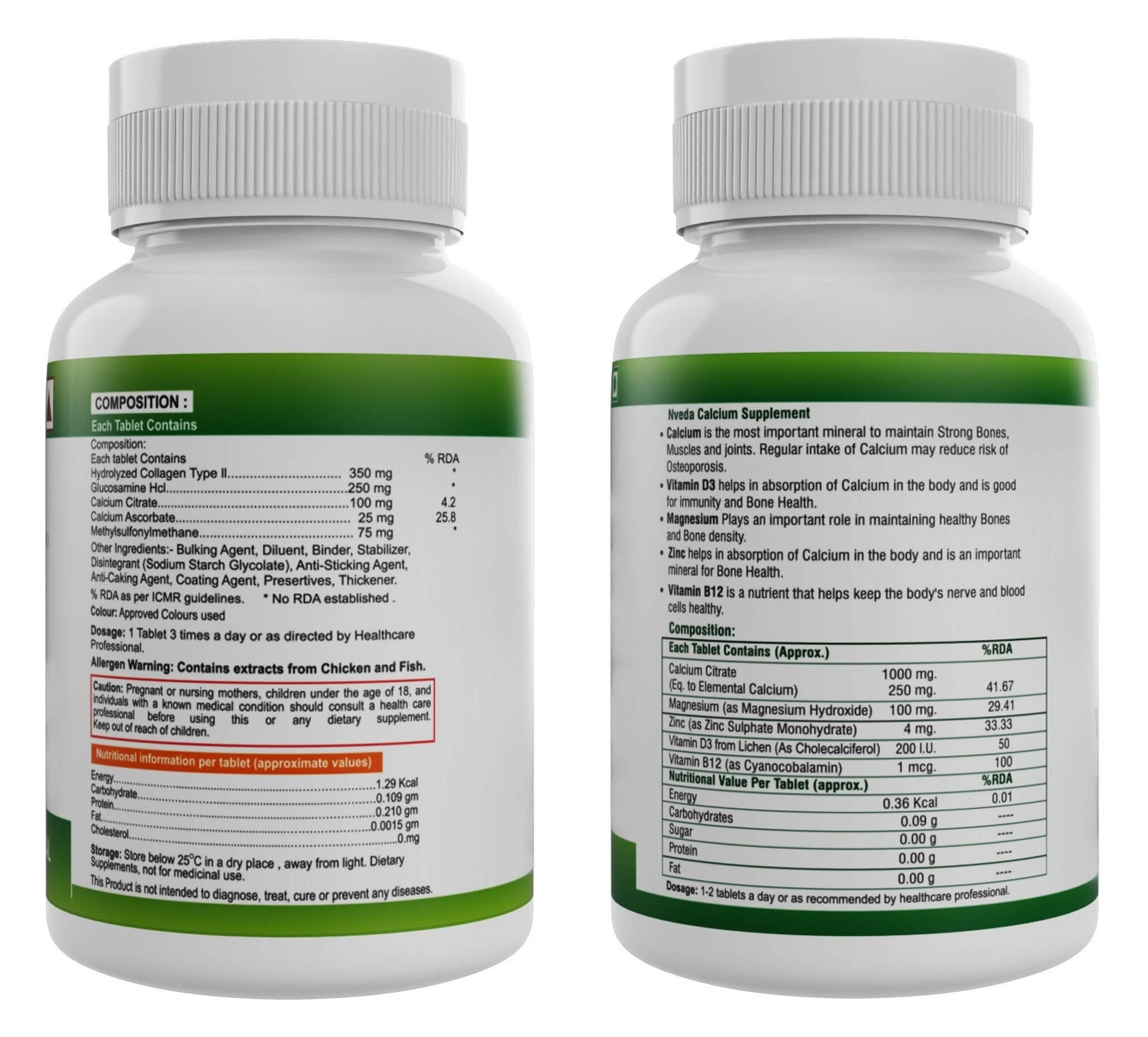 Nveda Joint Support Tablets and Calcium, Magnesium, Zinc, Vit D & B12 Tablets Combo 