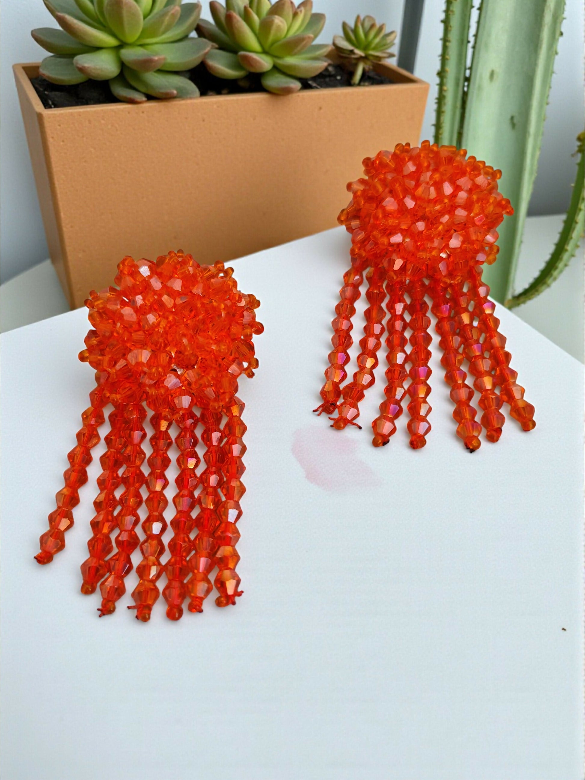 Inhanns Handmade Crystal Water Fall Earrings - Short - Orange