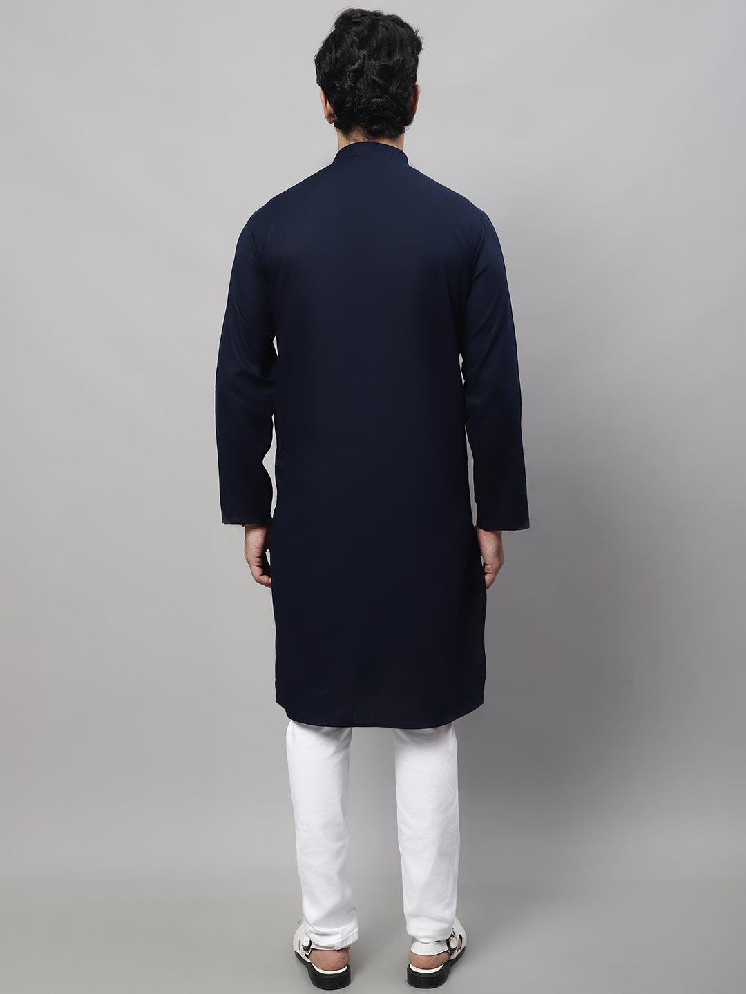 Even Apparels Blue Pure Cotton Kurta With Band Collar 
