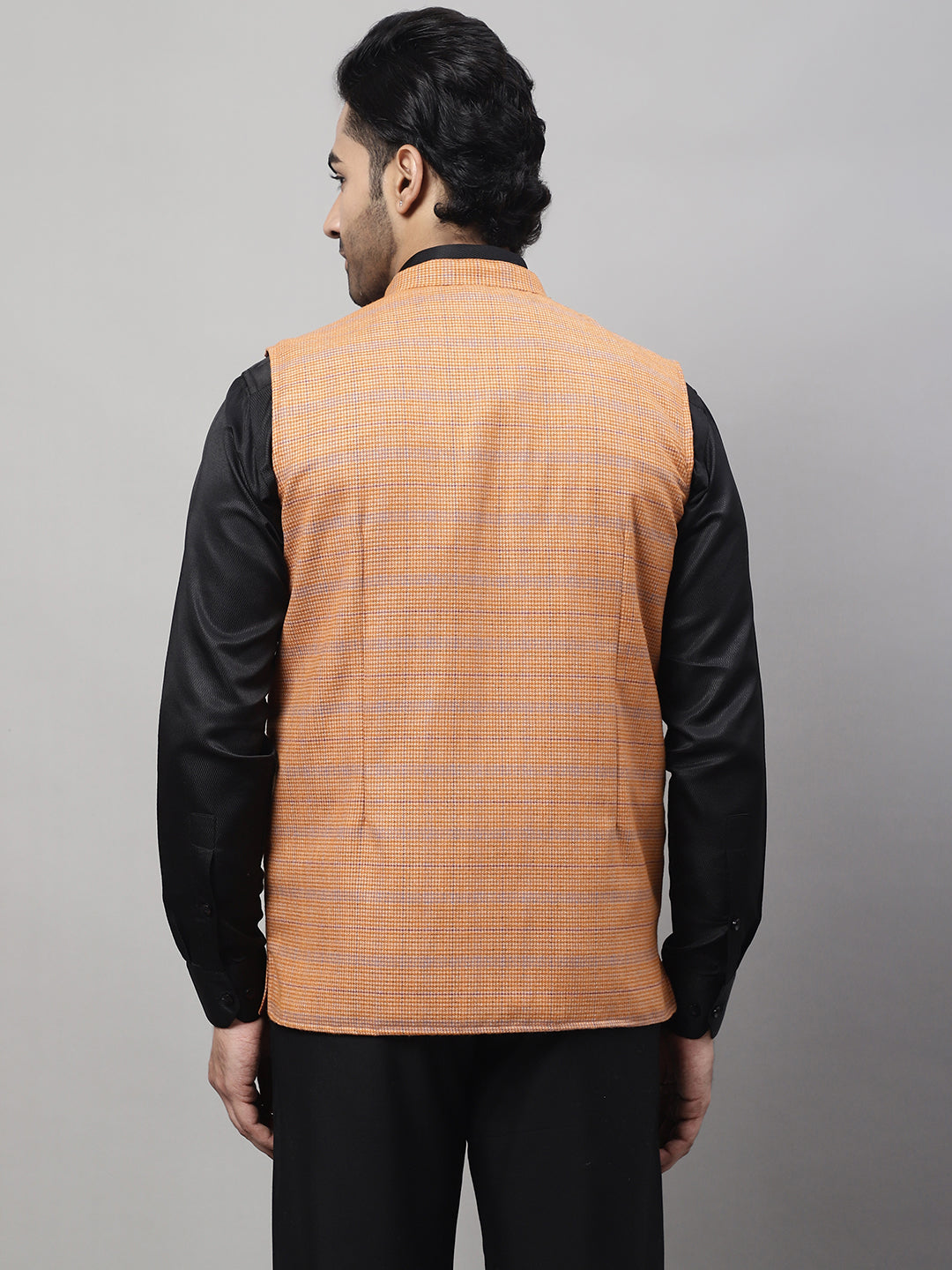 Even Apparels Men's Orange Nehru Jacket With Welt Pockets 