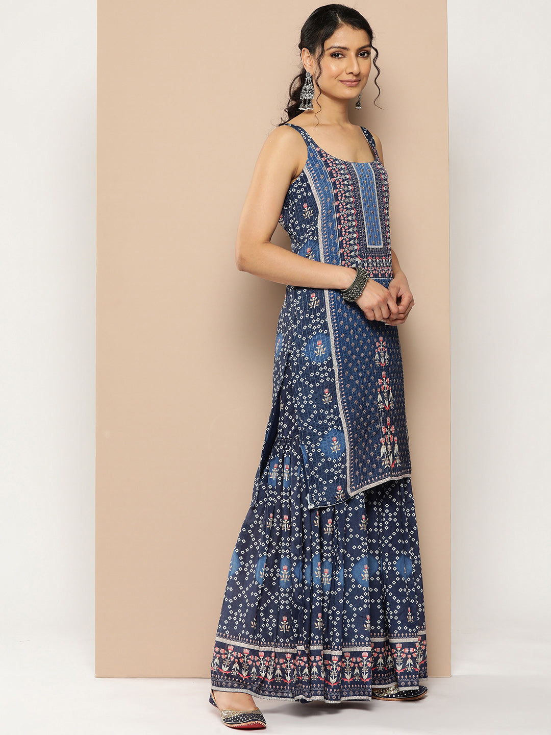 KSUT (House of Varanga) Blue Color Strap Style Digital Printed Kurta With Printed Sharara And Net Dupatta