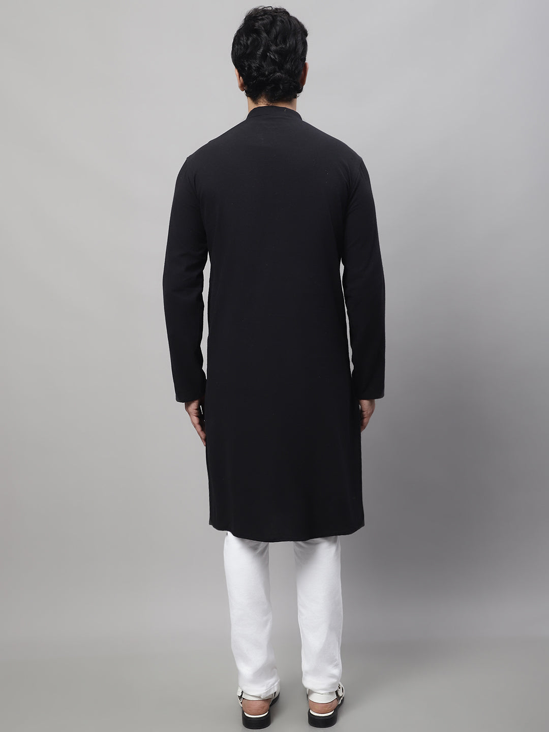 Even Apparels Black Pure Cotton Kurta With Band Collar 