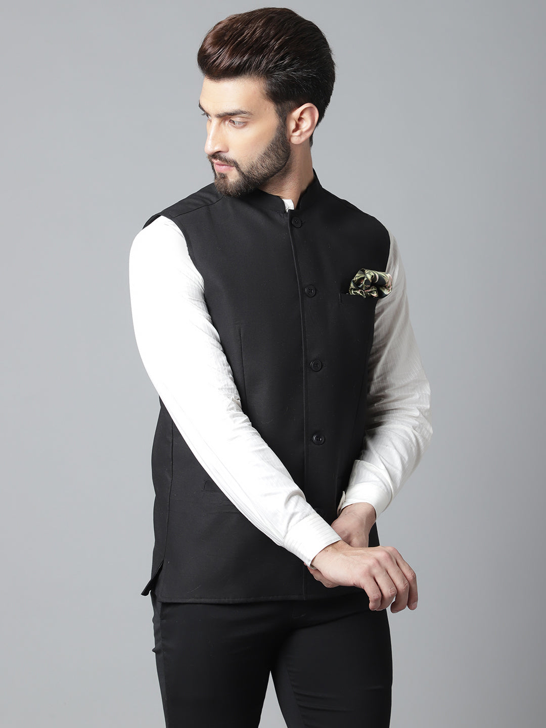 Even Apparels Men's Black Nehru Jacket With Welt Pockets 