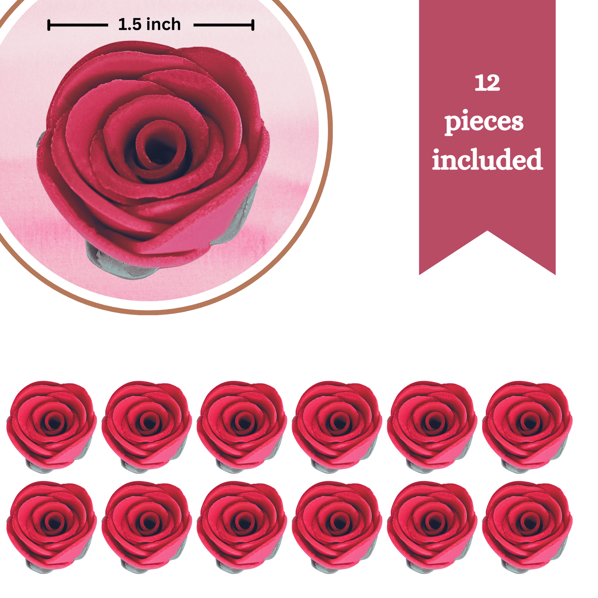 Confect Crimson Pink | Edible Sugar Roses Topper