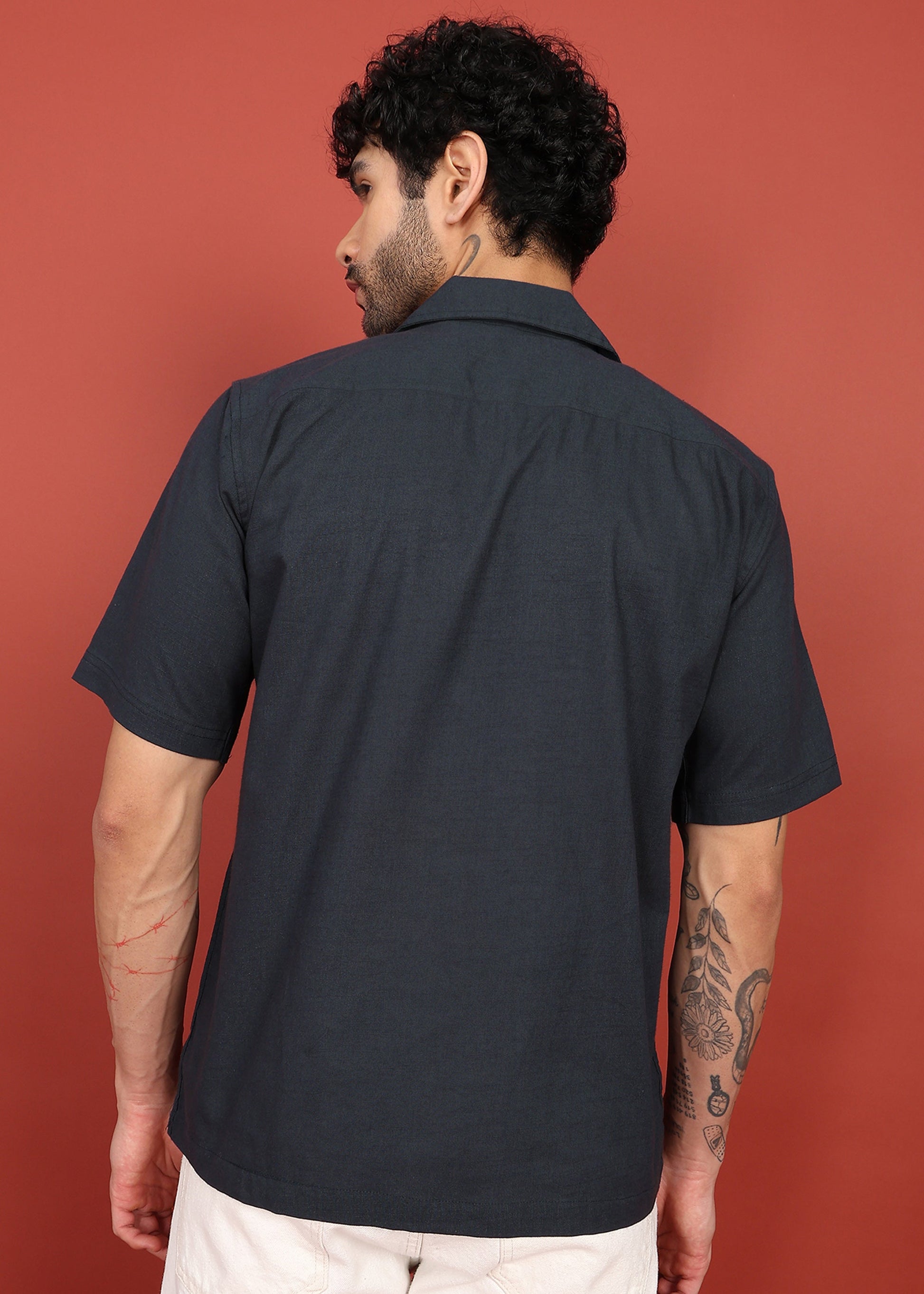 Fabmade Midnight Black Cuban Collar Shirt