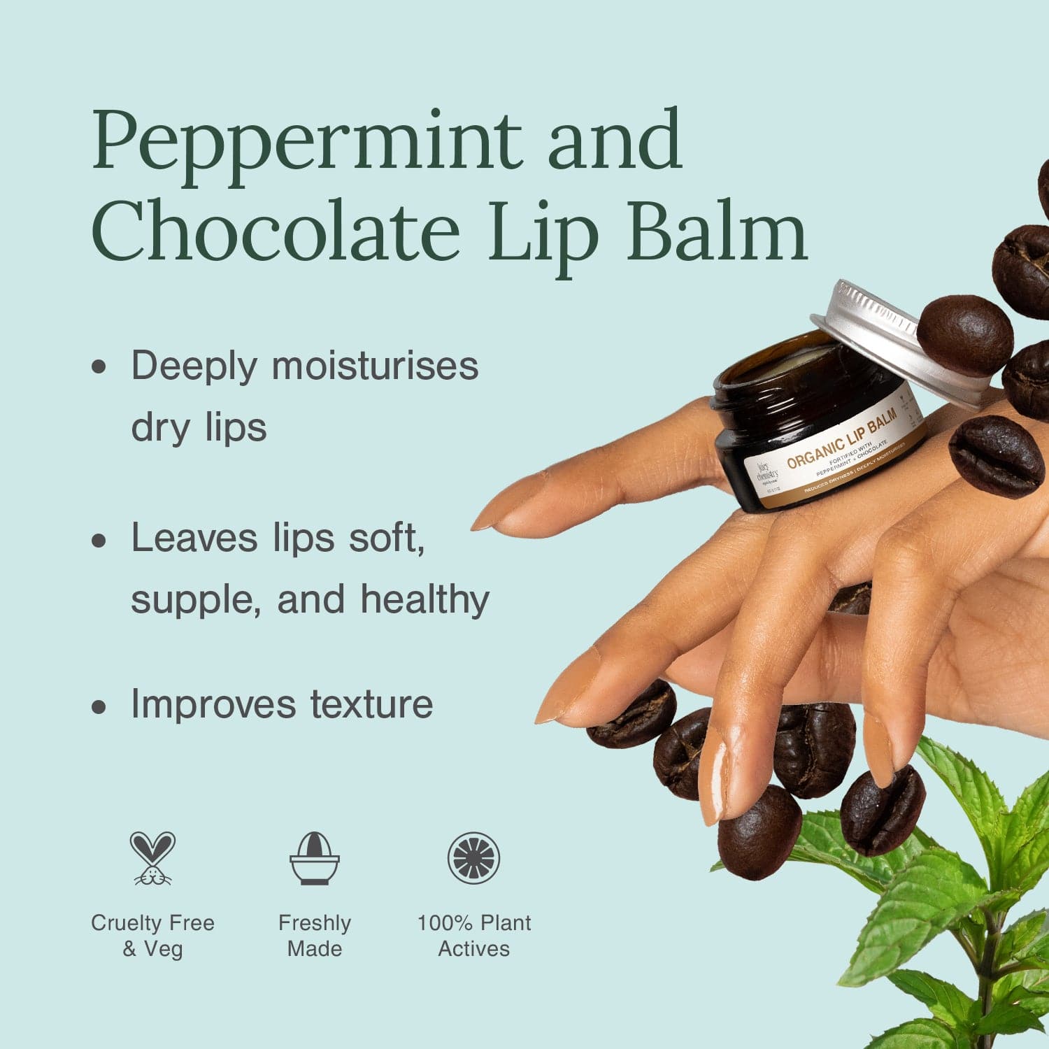 Organic Lip Balm Fortified with Peppermint + Chocolate Freebie