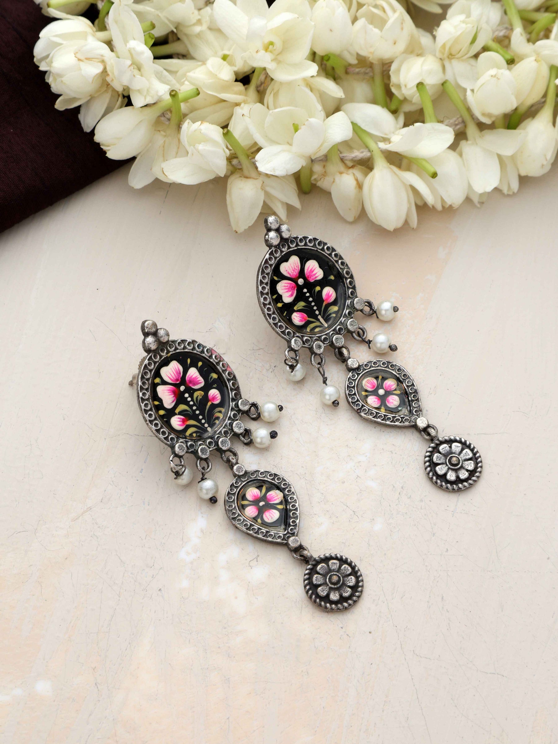 trueBrowns Silver Tone Handpainted Dangle Earrings Truebrowns Lifestyle