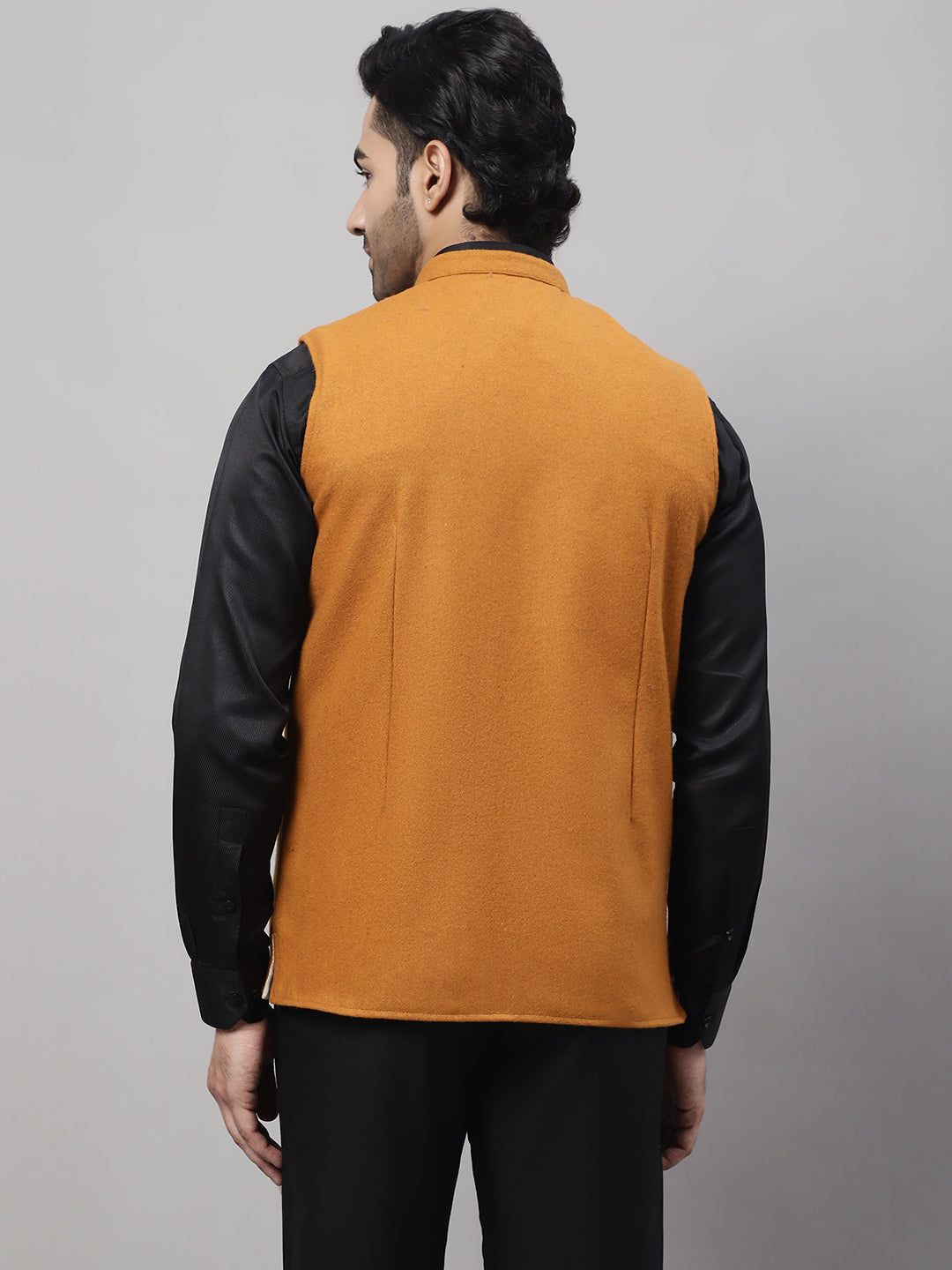 Even Apparels Men's Orange Pure Wool Nehru Jacket 