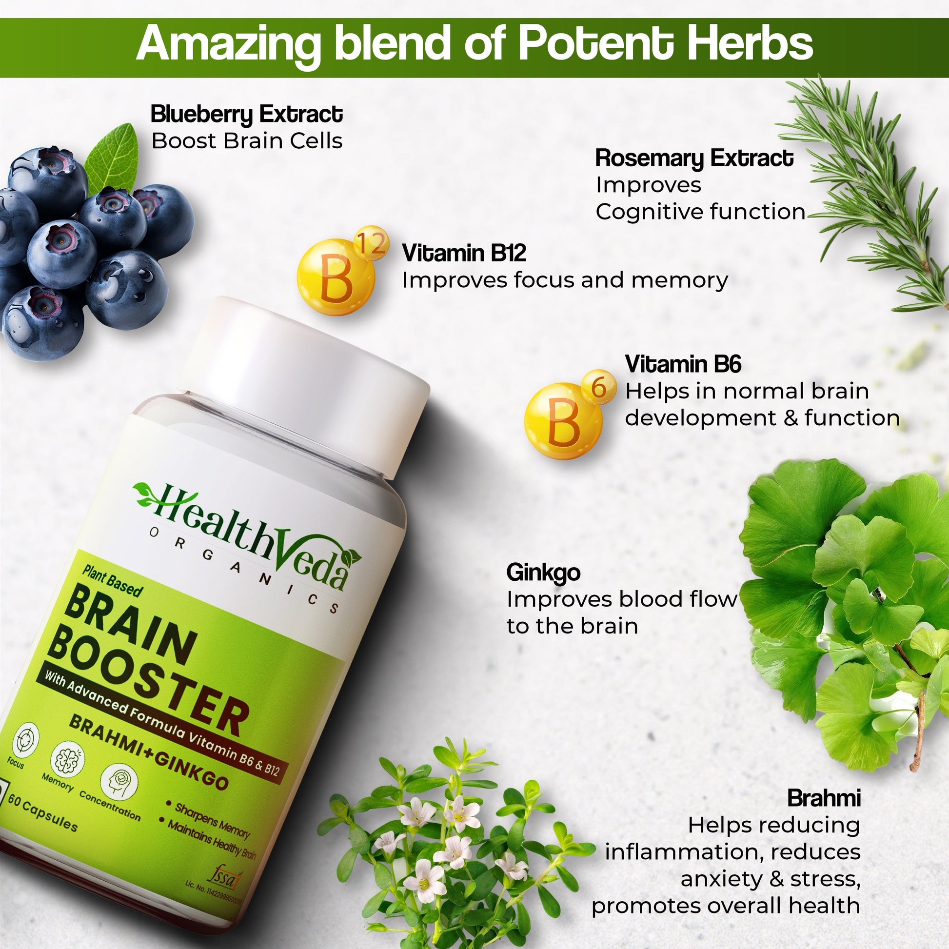 Health Veda Organics Plant Based Brain Booster Capsules 