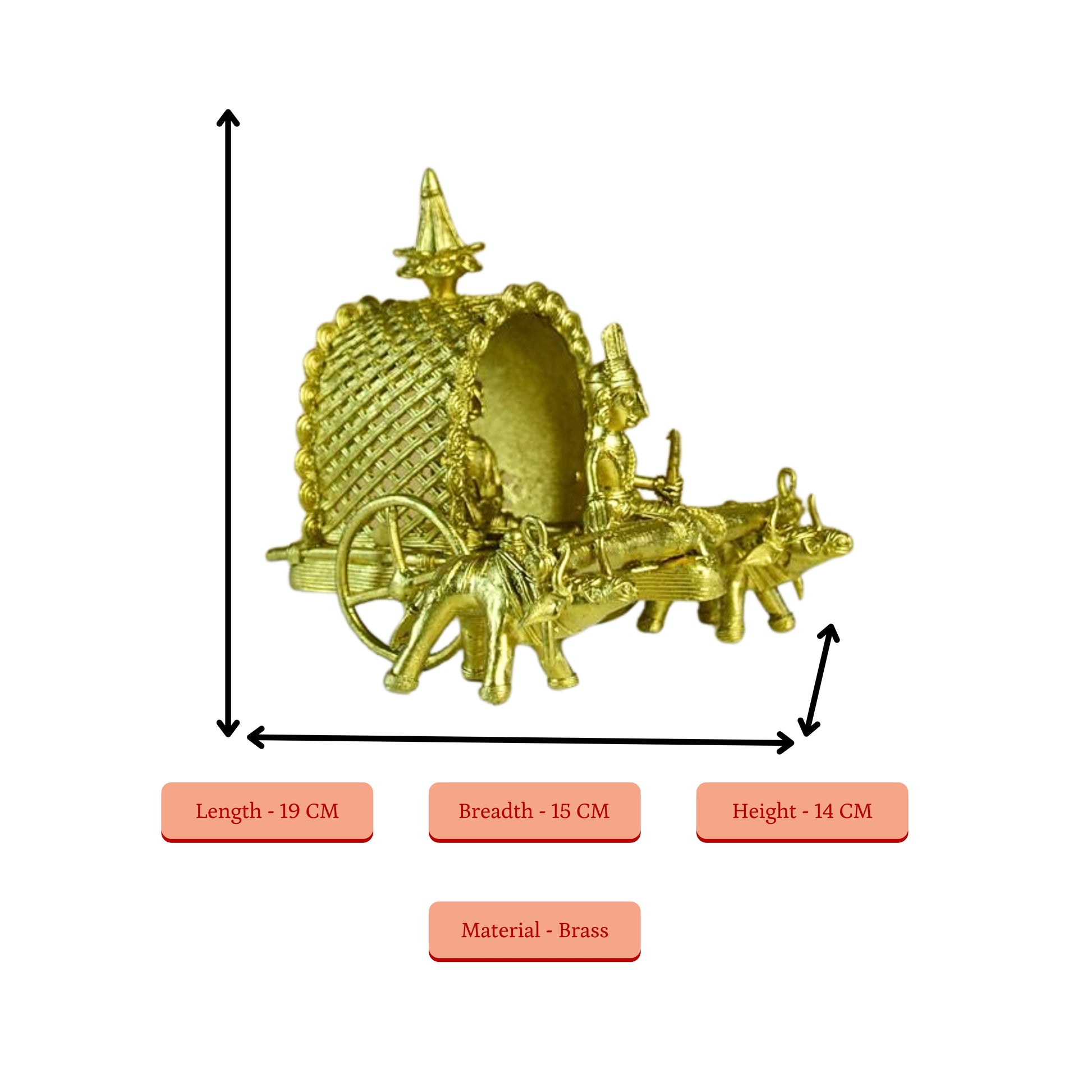 Sowpeace Handmade Dhokra Large Dhokra Craft / Cow Cart Brass Decor tabletop showpiece/figurine made of brass, by artisans, for home decoration and gifting (24cm, large, gold)