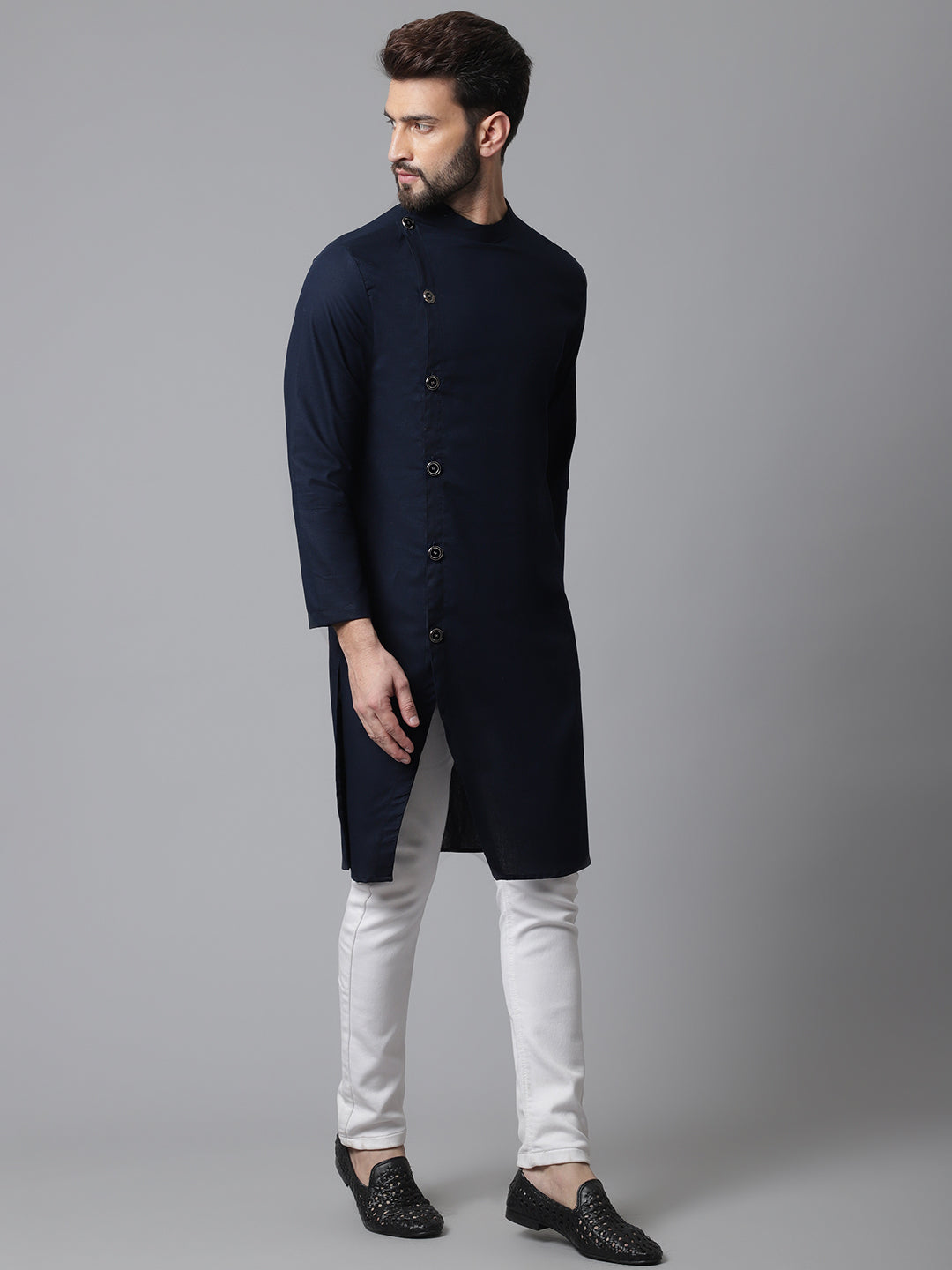 Indian Clothing Even Apparels Blue Sherwani Kurta With Asymetrical Cut 