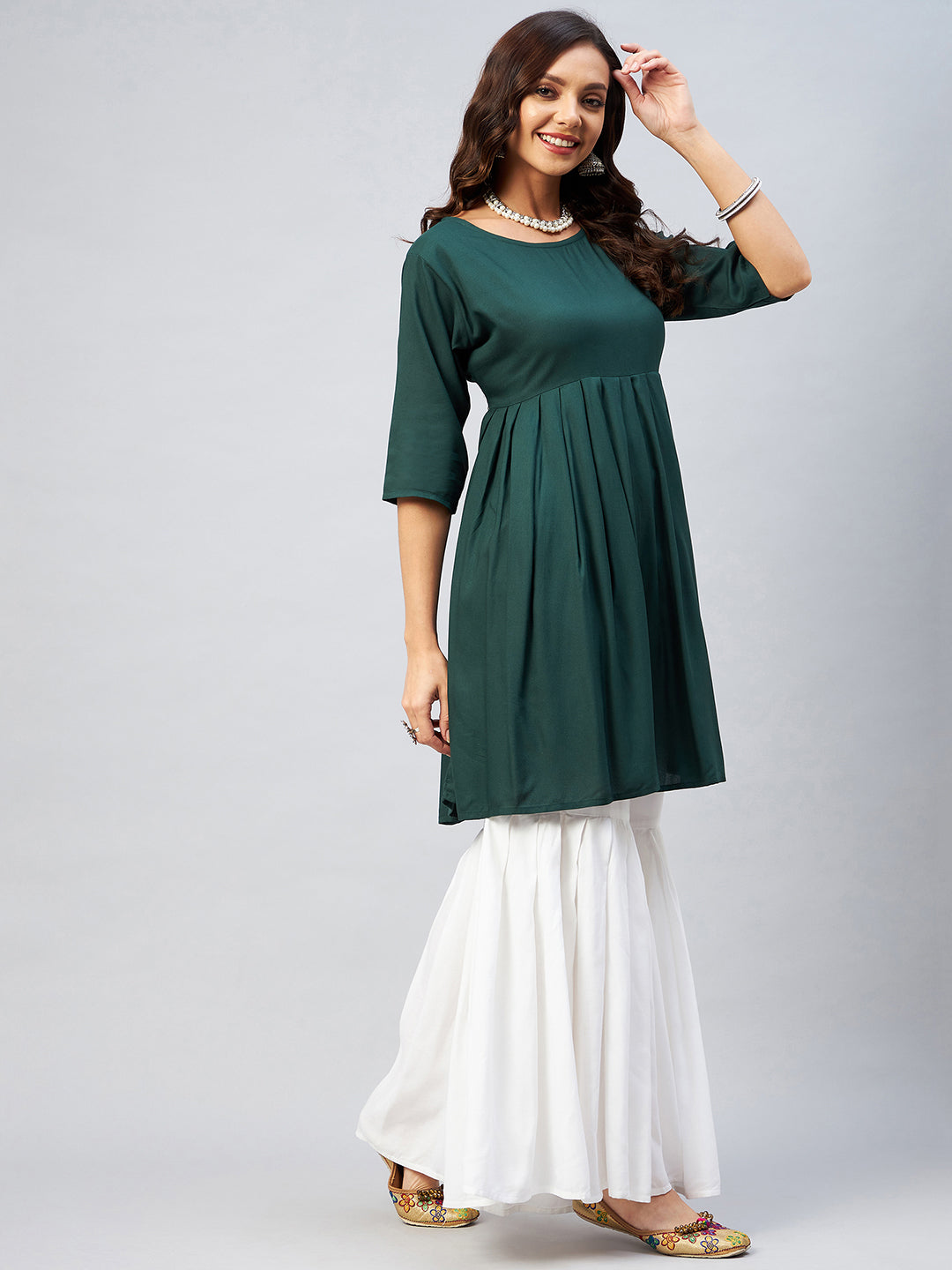 InWeave Women's Dark Green Short Anarkali Kurta 