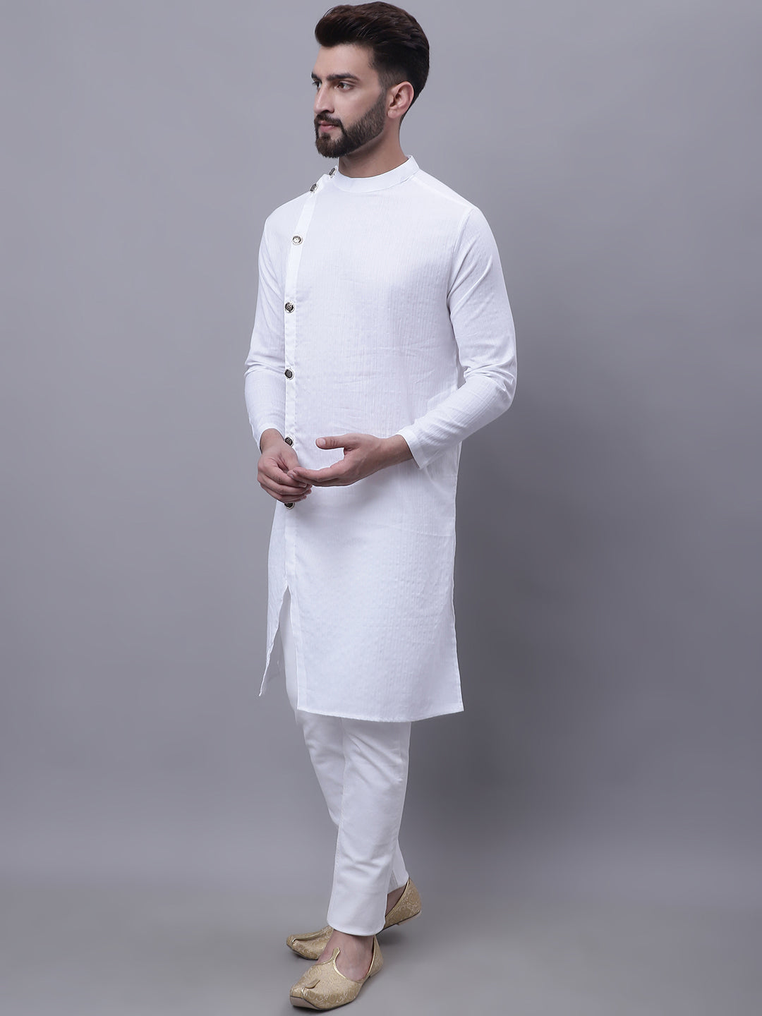 Even Apparels White Sherwani Kurta With Asymetrical Cut 