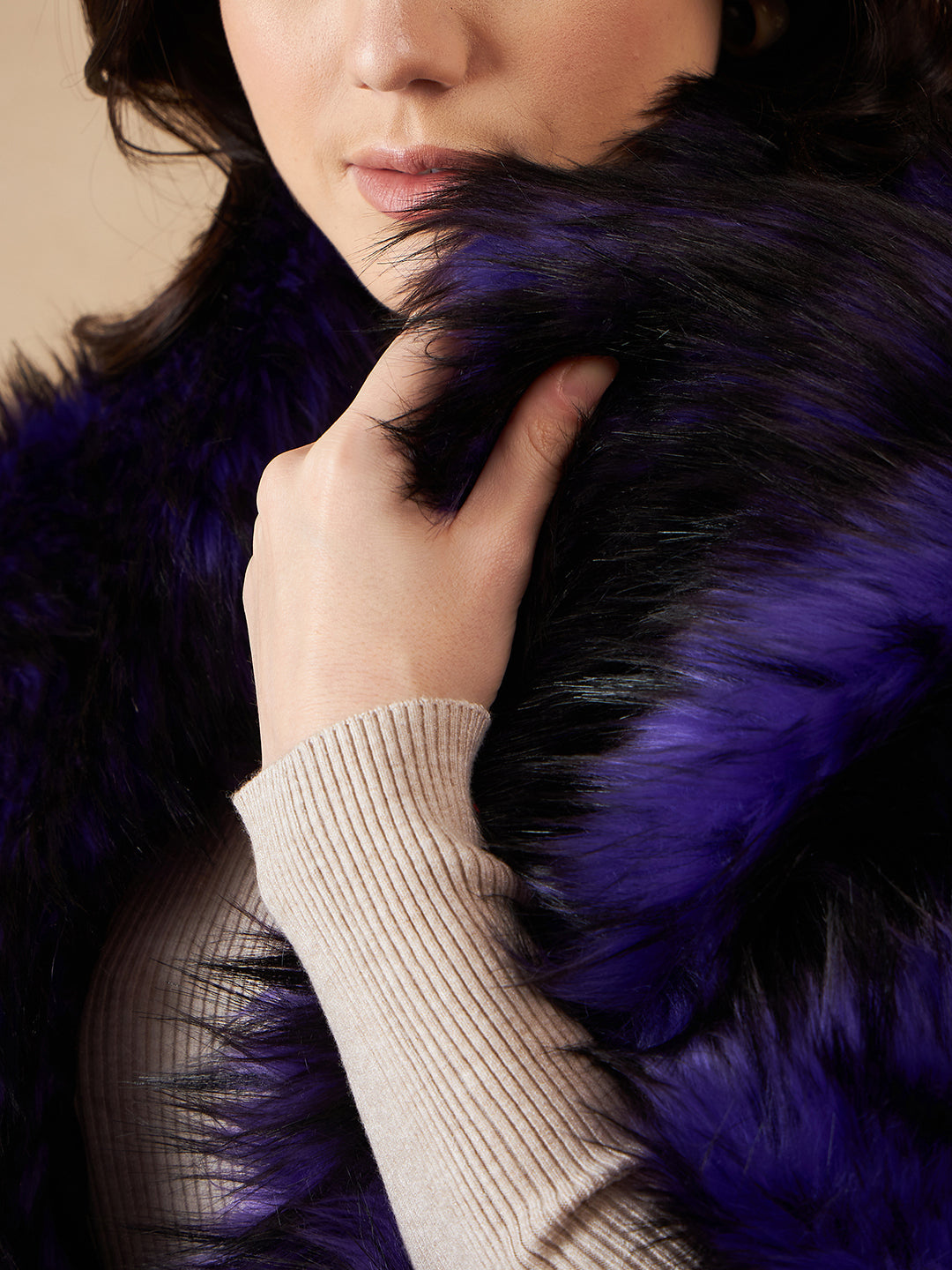 InWeave Purple Black Faux Fur Cape 