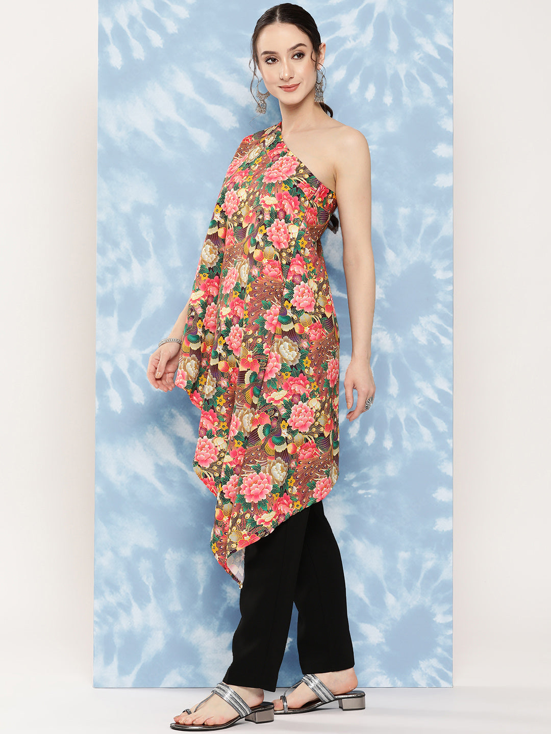 InWeave Women's Mutli Peacock Japanese Art Oneshoulder Top 