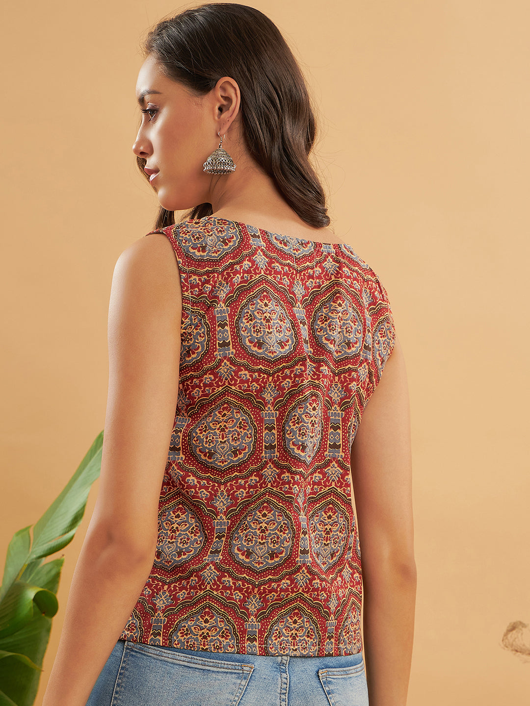 InWeave Maroon Mughal Kalamkari Top 