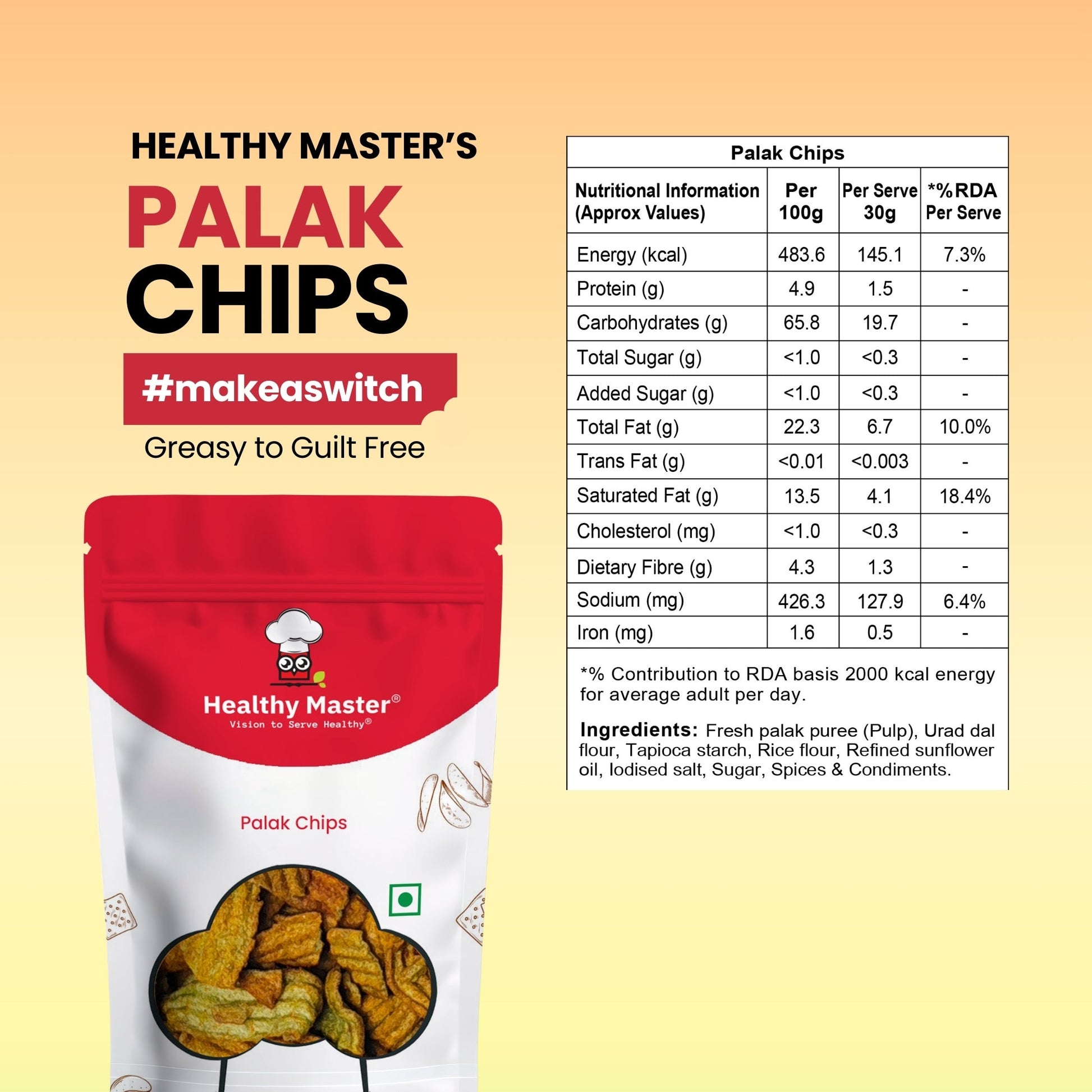 Healthy Master Light & Crispy Palak Chips | Spinach Chips Healthy Masters