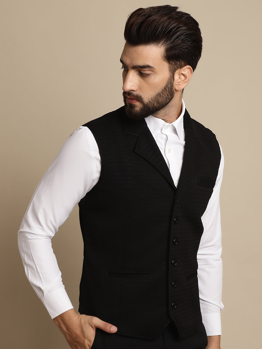 Even Apparels Men's Black Waistcoat with Notched Lapel - Grab2buy