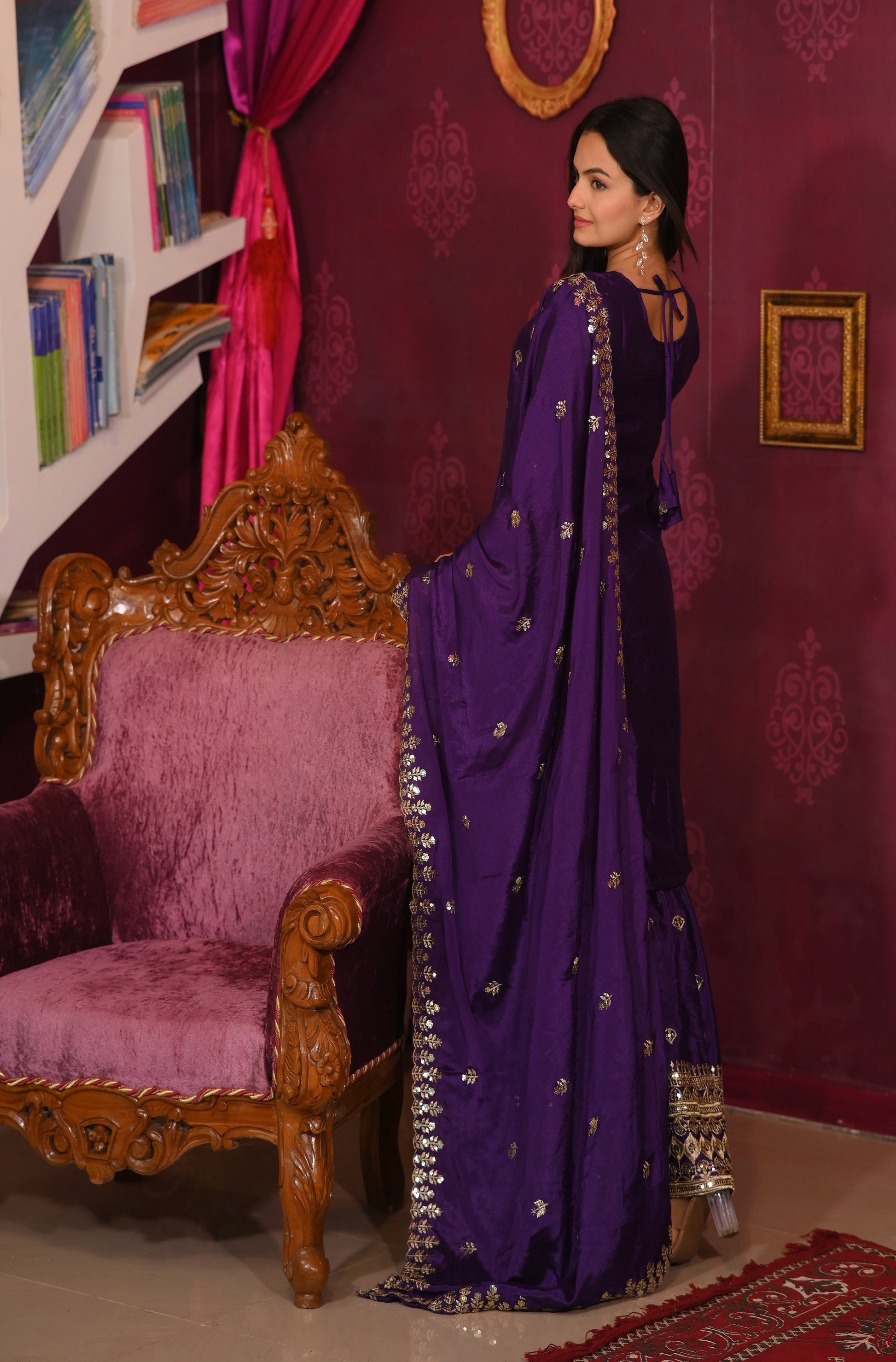 Teeya Creation Purple Color Chinon Silk Heavy Embroidery Work Fully Stitched Salwar Suit