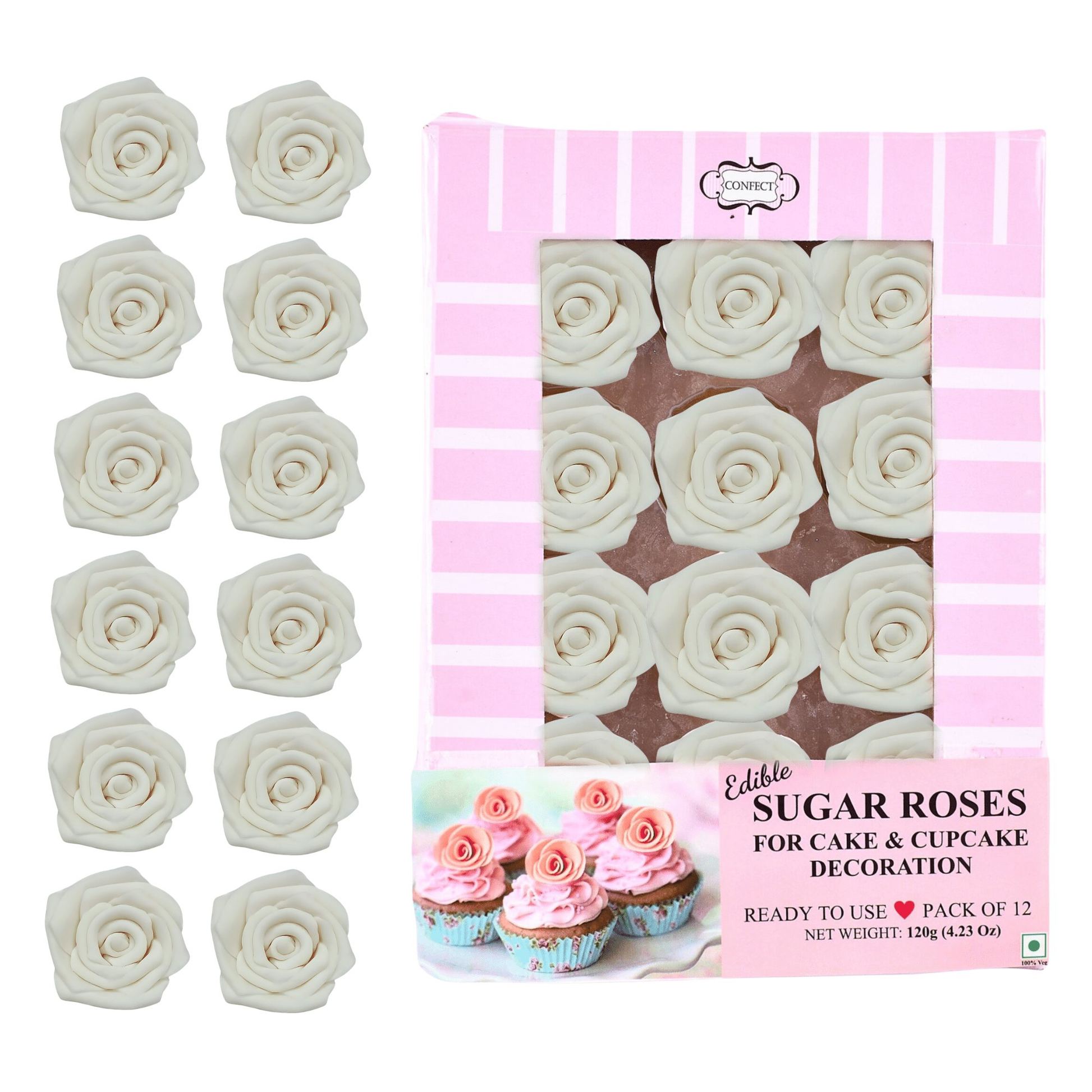 Confect Venison White Princess | Edible Sugar Roses Topper