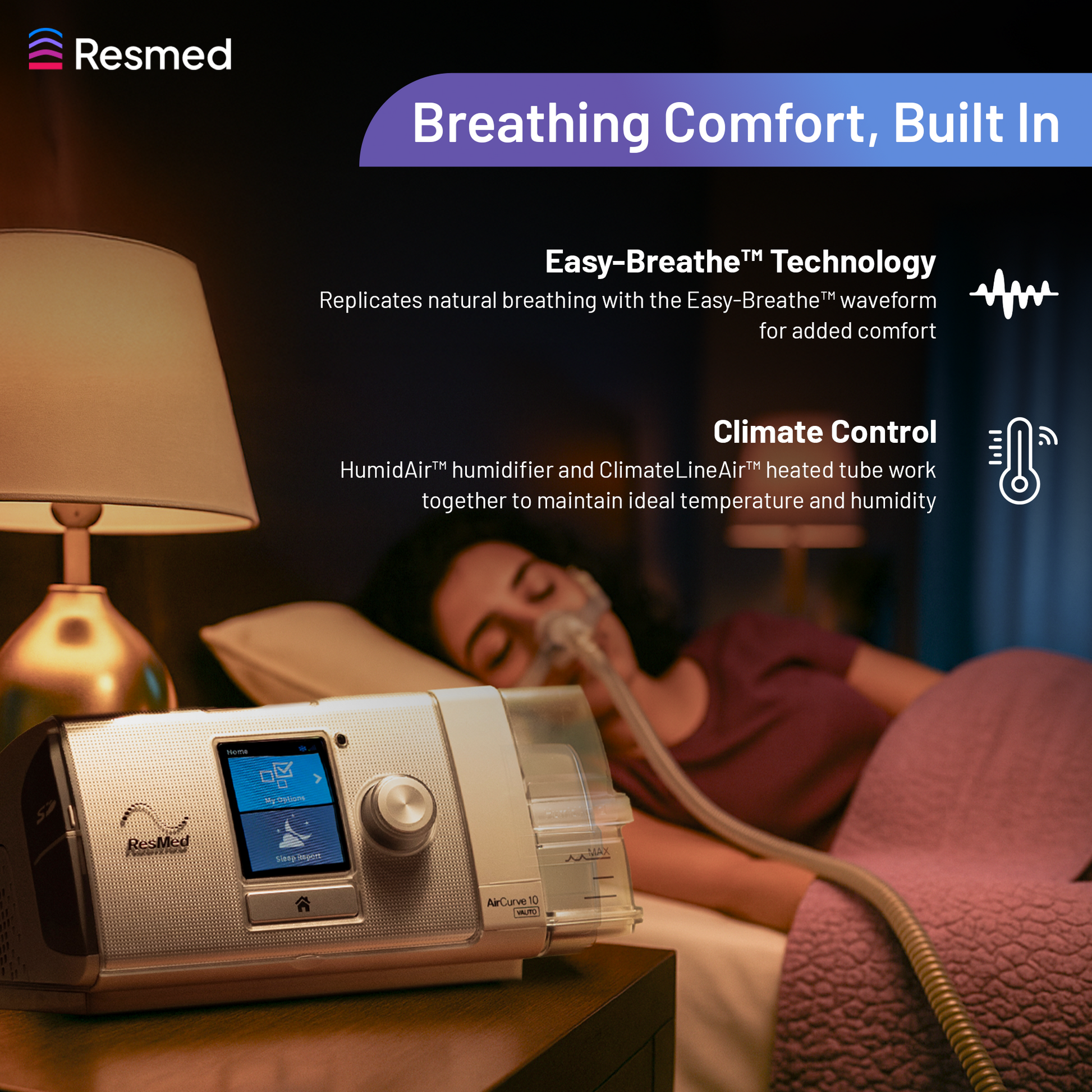 AirCurve™ 10 VAuto 4G Tripack With Humidifier and ClimateLineAir™ Tube 