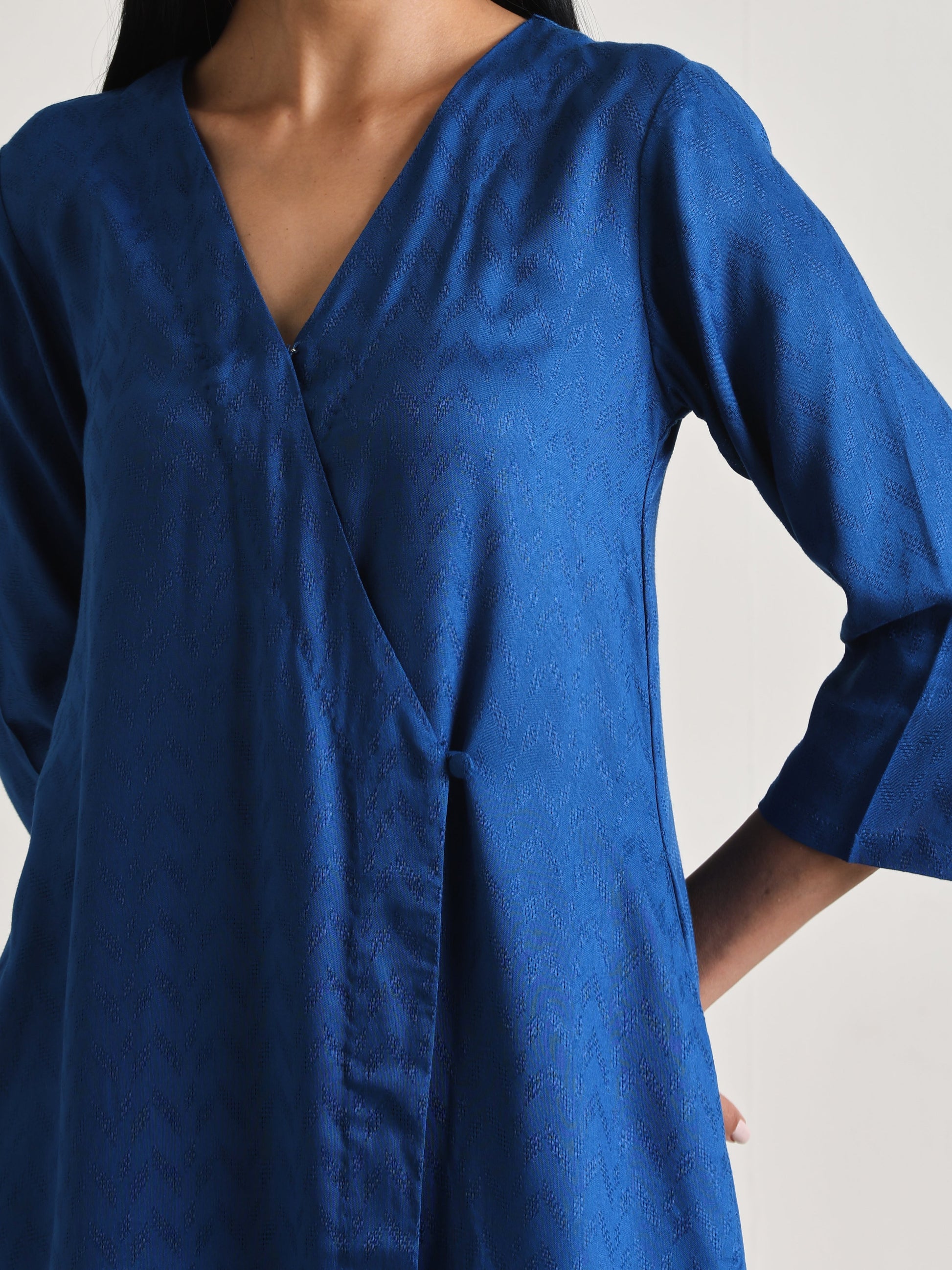 trueBrowns Ink Blue Angrakha Kurta Set 