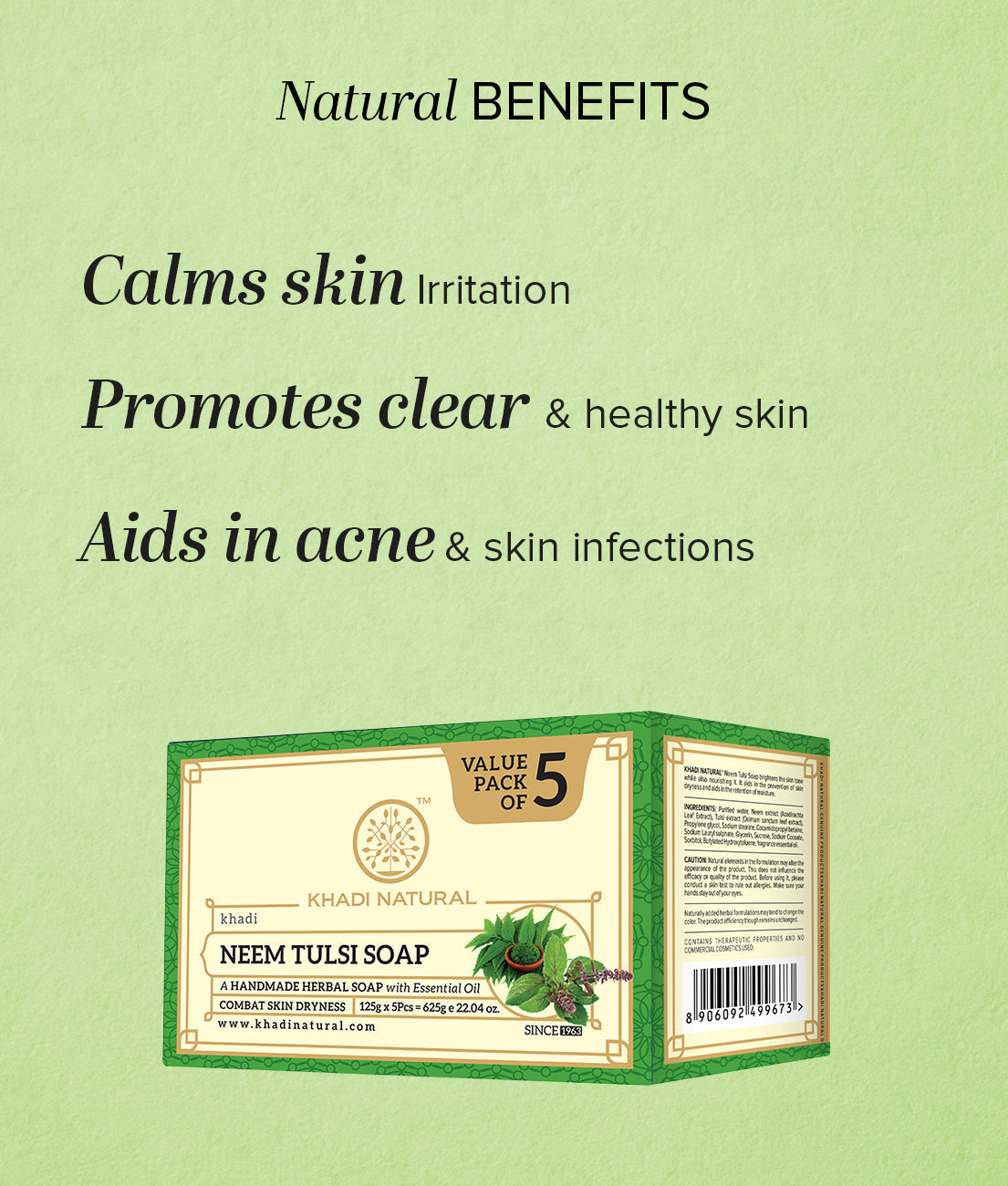 Khadi Natural Herbal Neem Tulsi Soap Combo Pack Of 5 – 125gm Each 