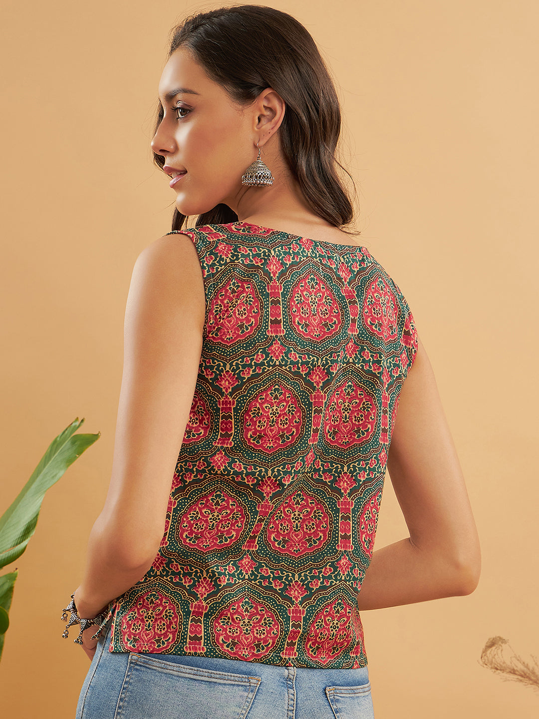 InWeave Green Red Mughal Kalamkari Top 