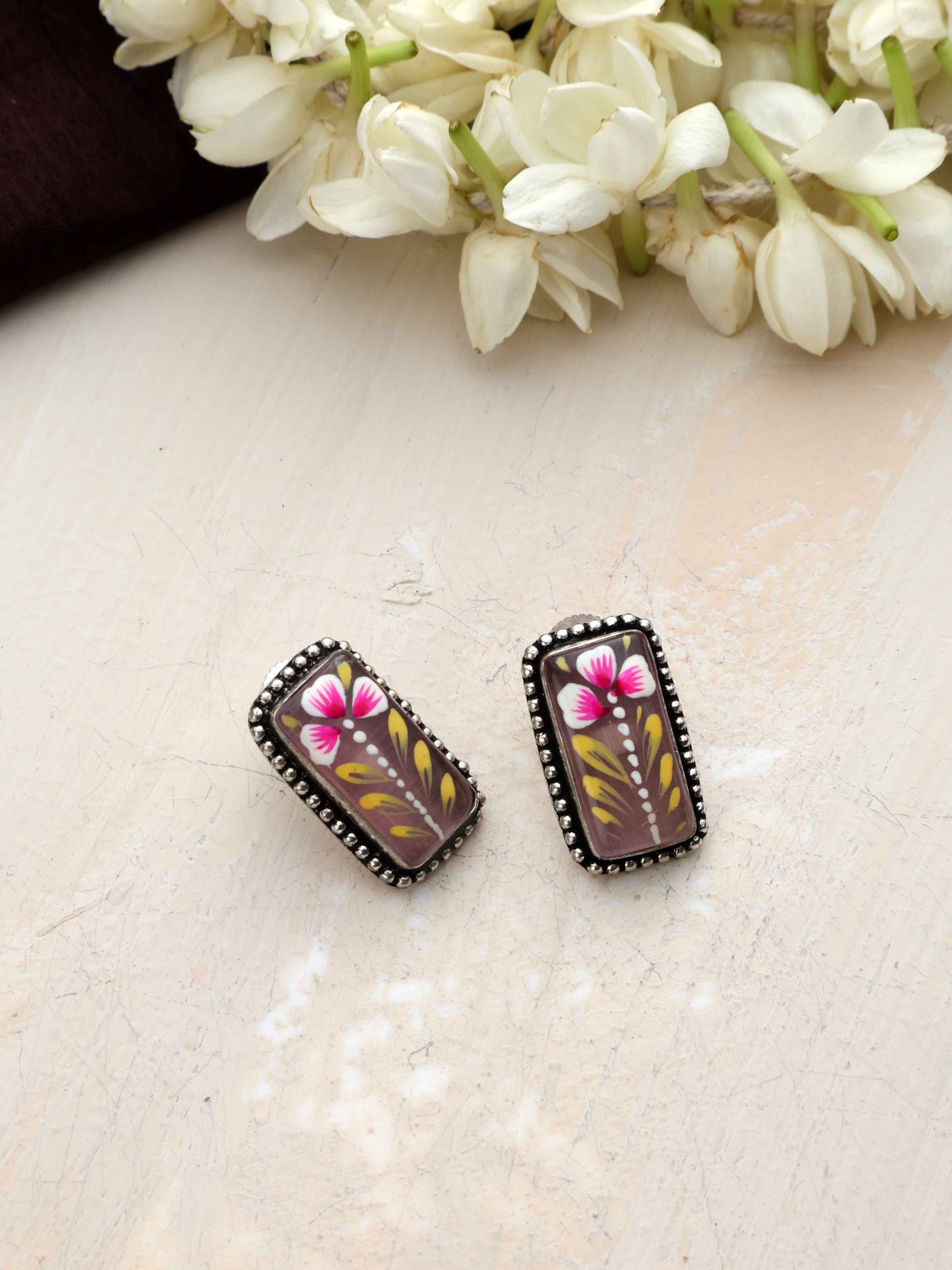 trueBrowns Silver Tone Handpainted Stud Earrings Truebrowns Lifestyle