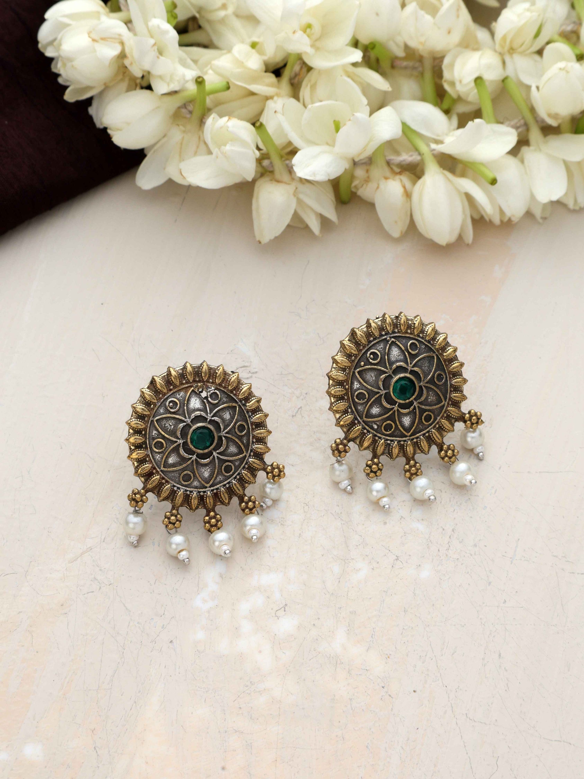 trueBrowns Silver Gold Tone Floral Stud Earrings Truebrowns Lifestyle