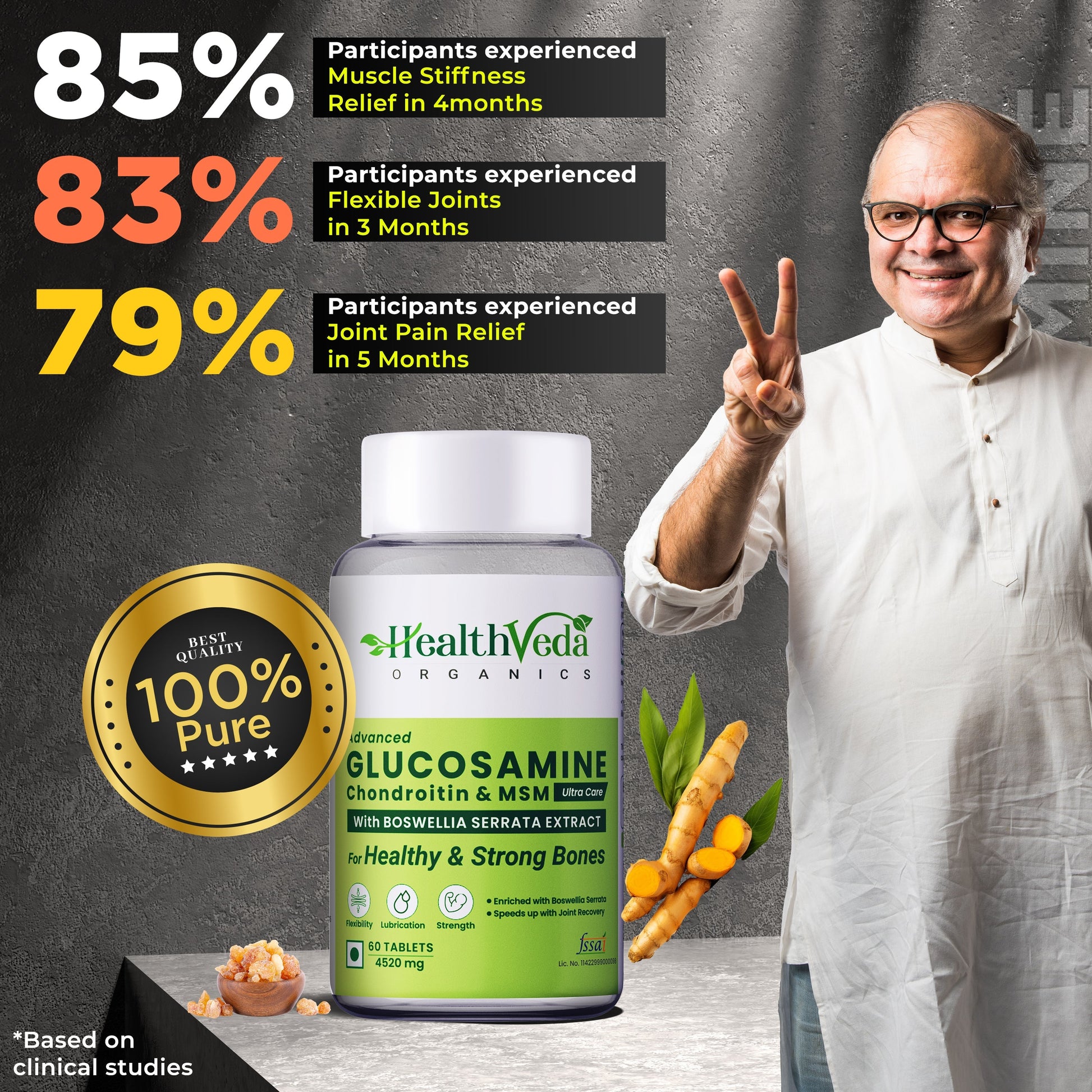 Health Veda Organics Plant Based Glucosamine Chondroitin & MSM Tablets 