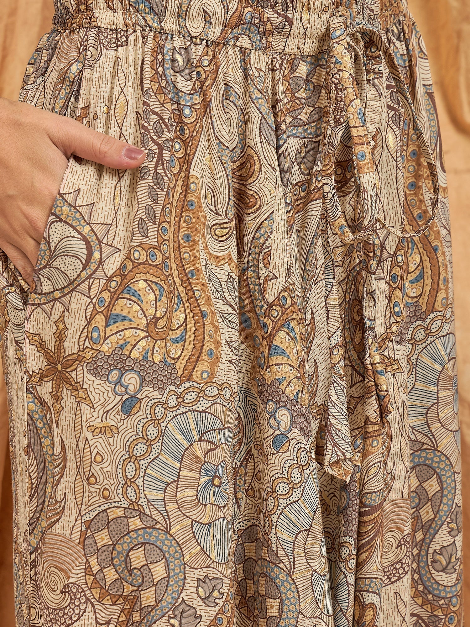 InWeave Beige Paisley Flower Harem Pant 