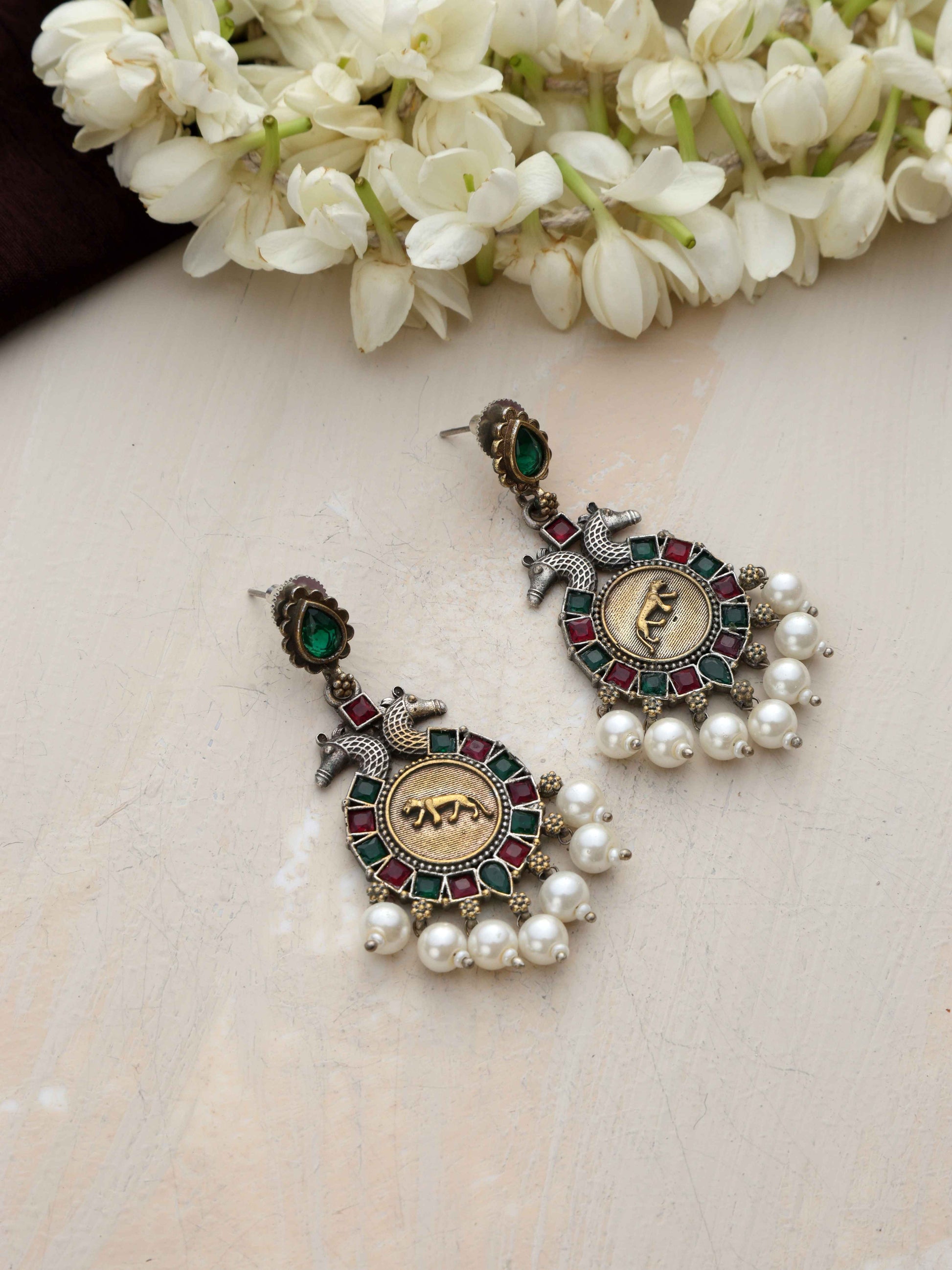 trueBrowns Silver Gold Tone Embossed Earrings Truebrowns Lifestyle