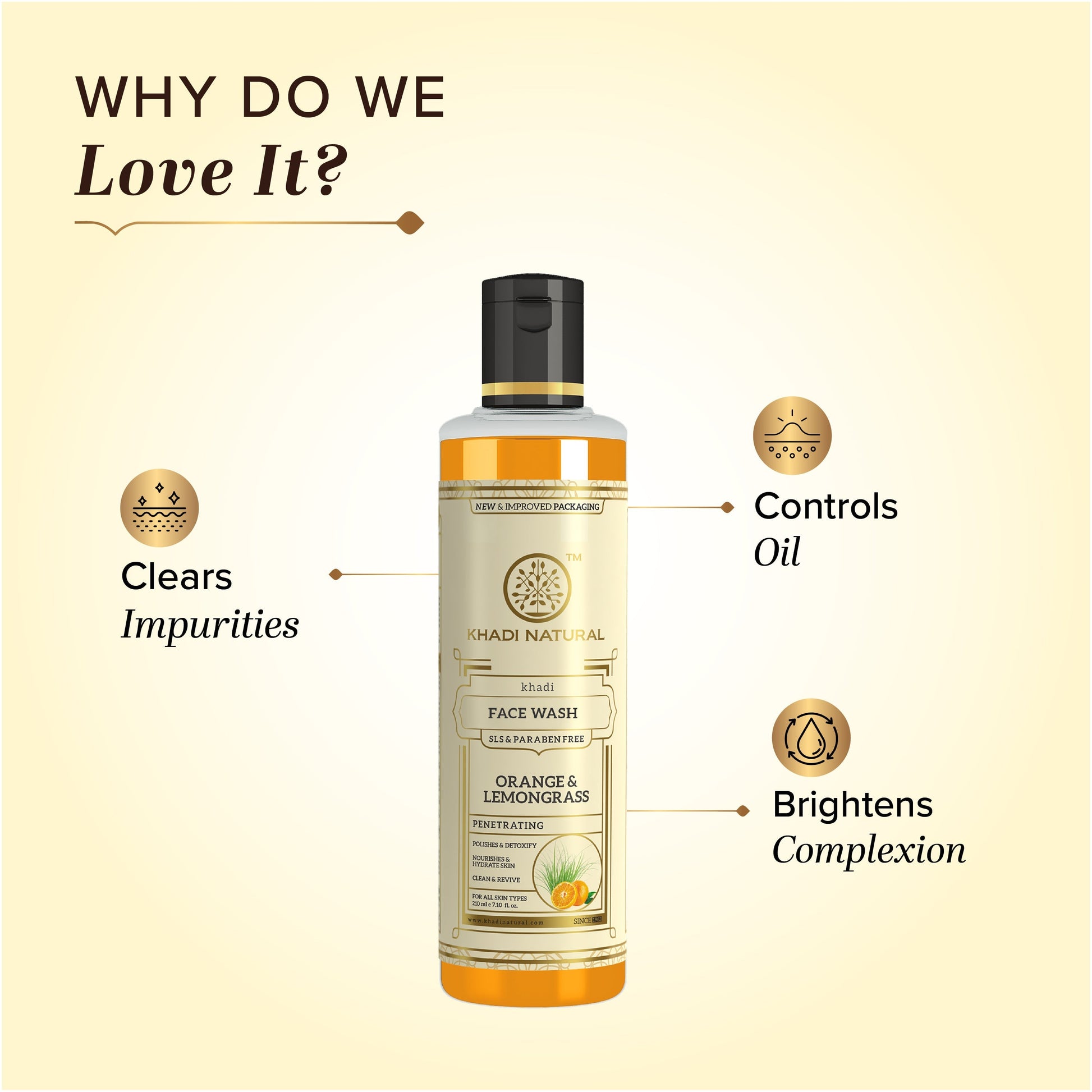 Khadi Natural Herbal Orange & Lemongrass Face Wash SLS & Paraben Free - 210ml 