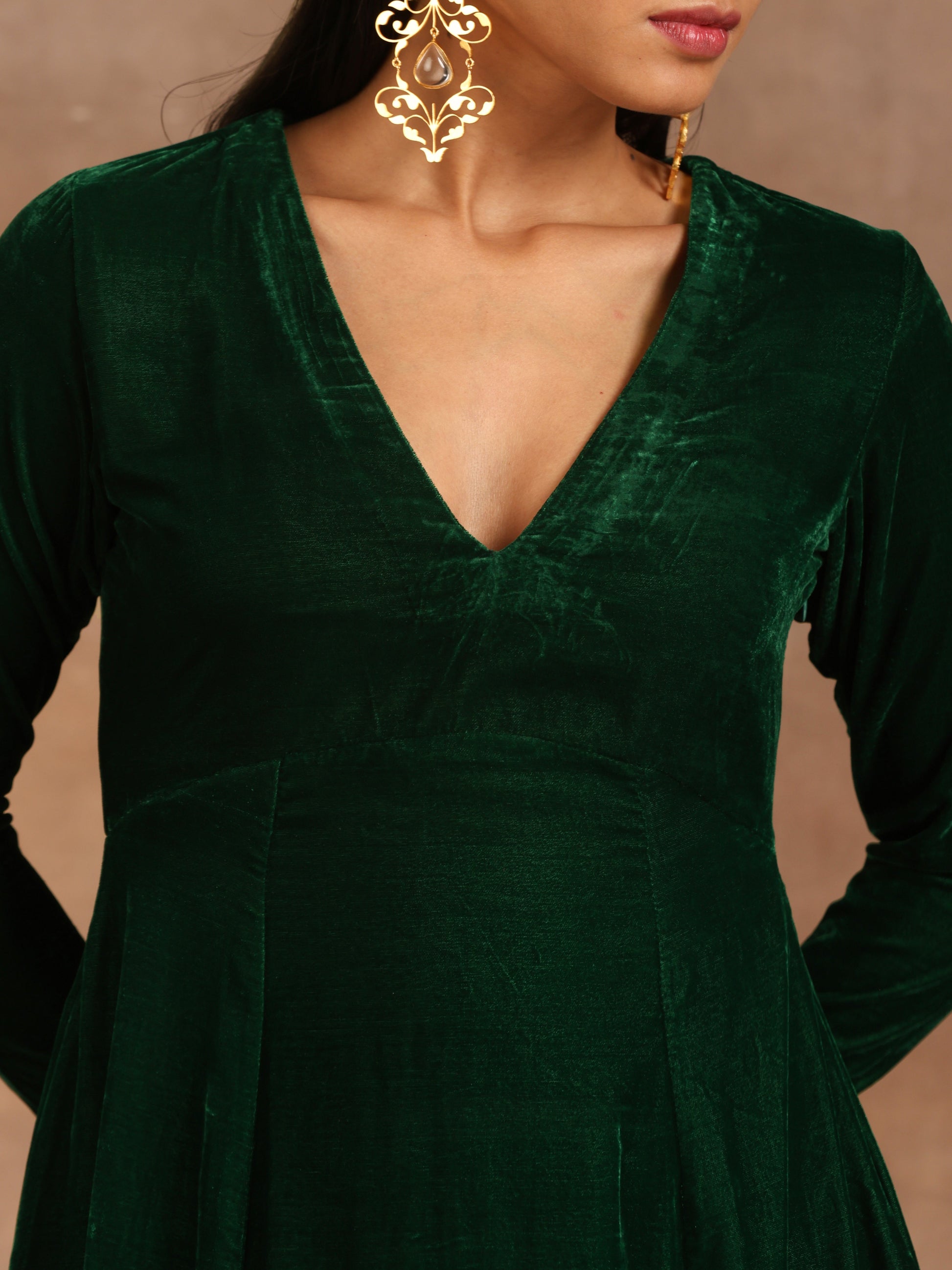 trueBrowns Green Velvet Dress 