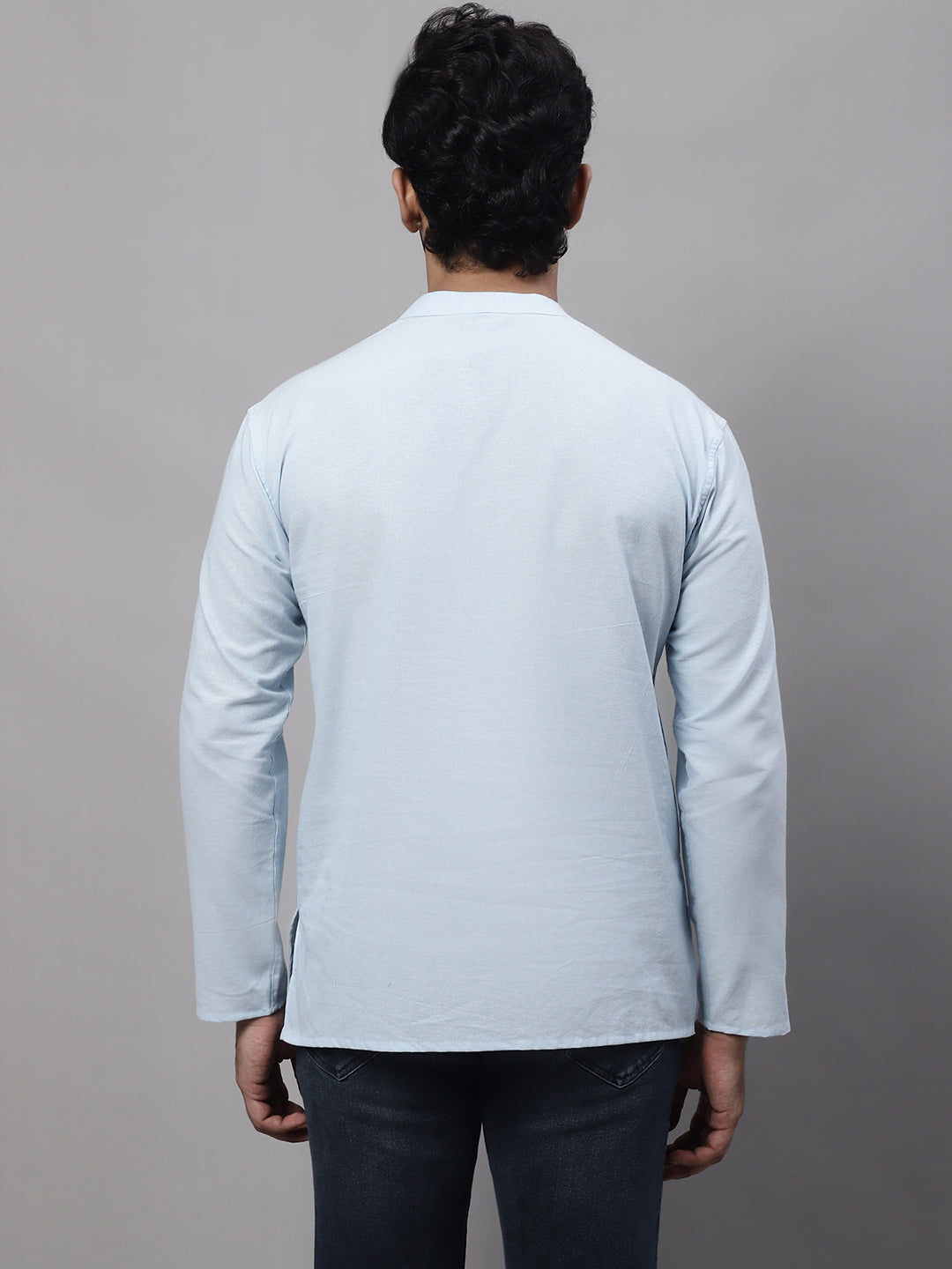 Even Apparels Blue Pure Cotton Kurta With Band Collar 