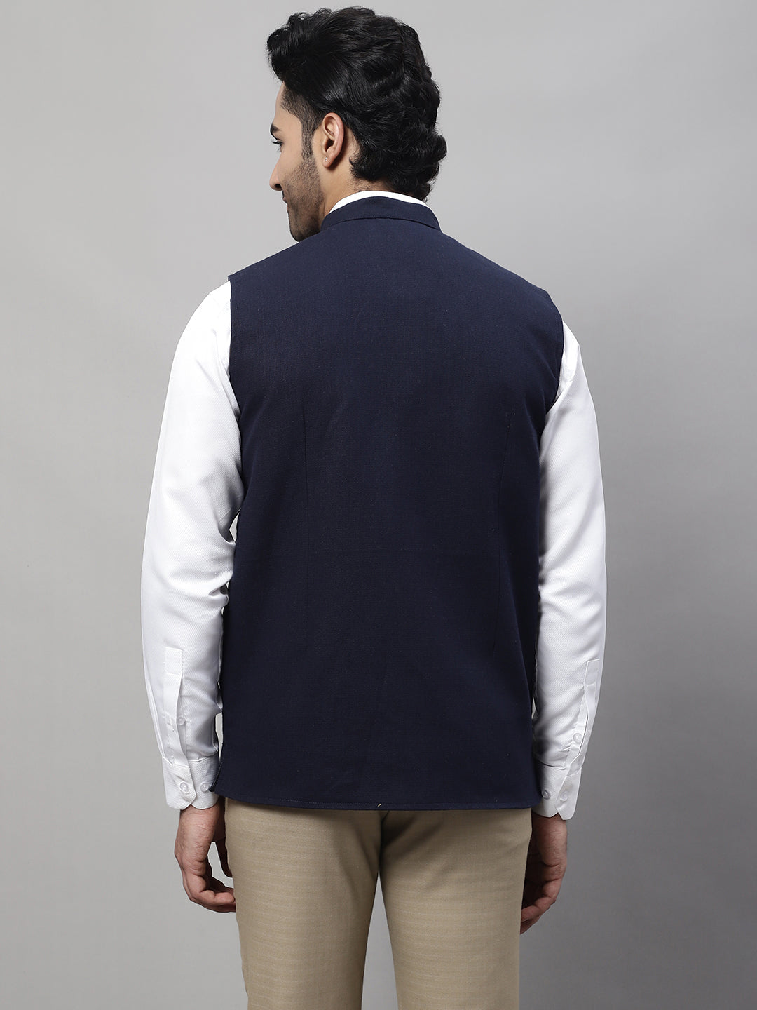 Even Apparels Men's Blue Pure Wool Nehru Jacket 