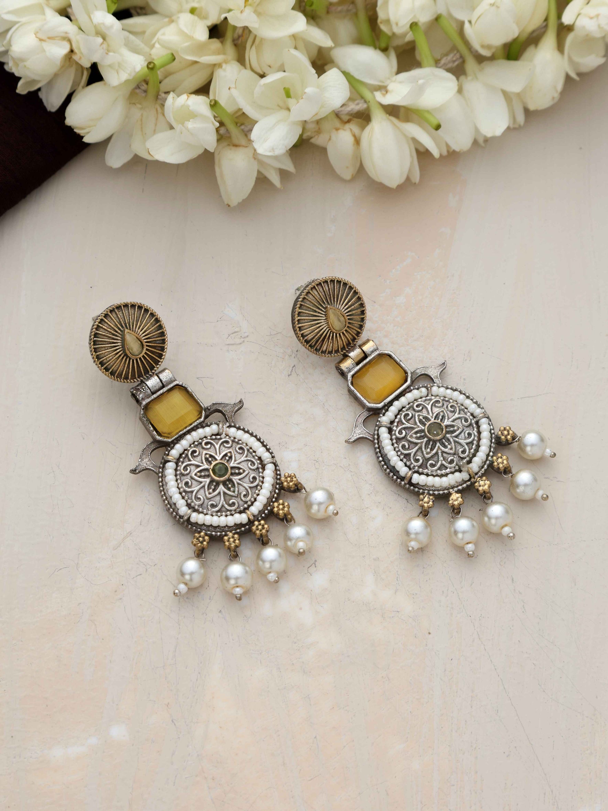 trueBrowns Silver Gold Tone Meenakari Pearl Drop Earrings Truebrowns Lifestyle