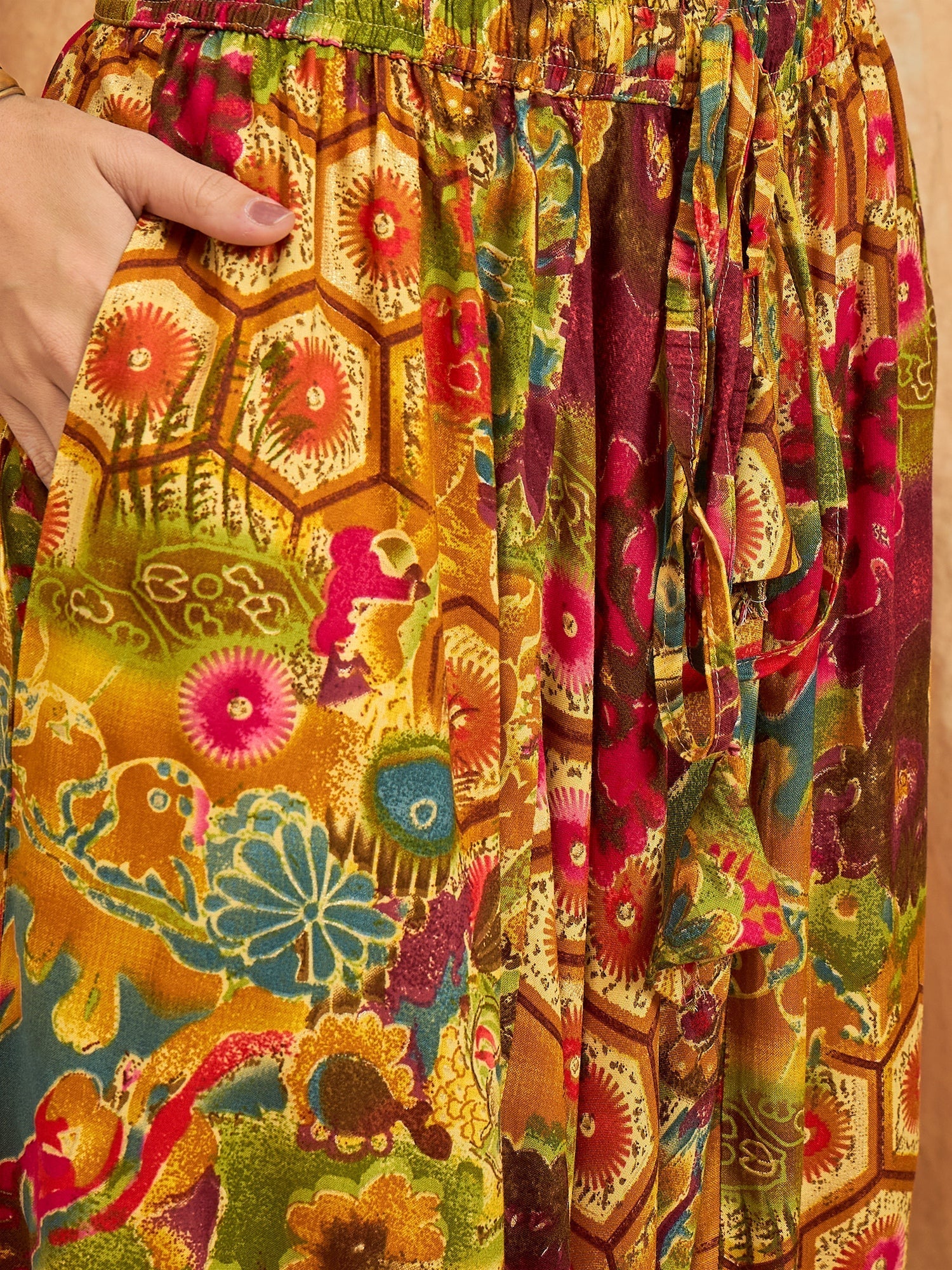 InWeave Mustard Multi Flower Harem Pant 