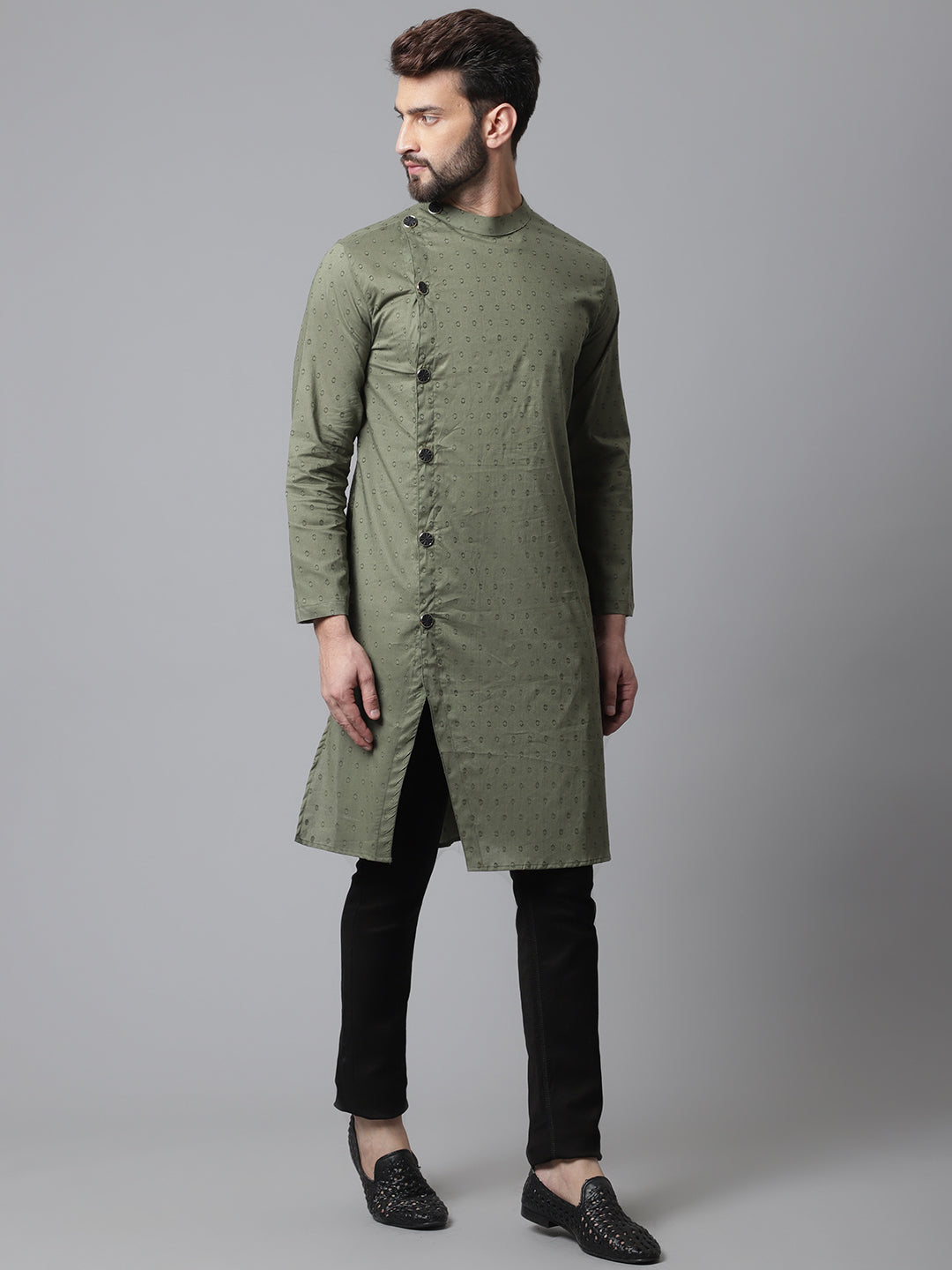 Even Apparels Green Sherwani Kurta With Asymetrical Cut 