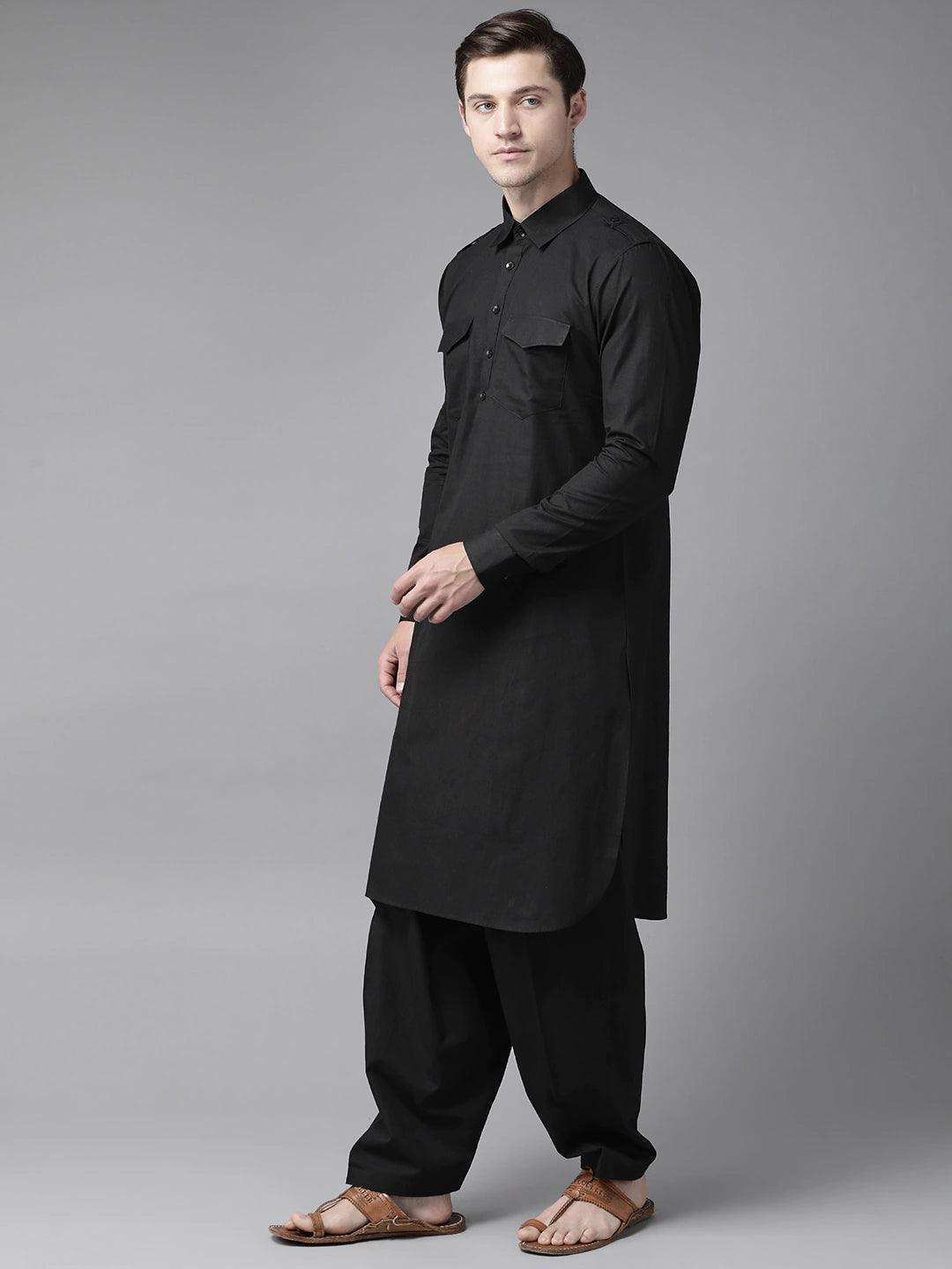 Fabmade Men Black Pathani Suits