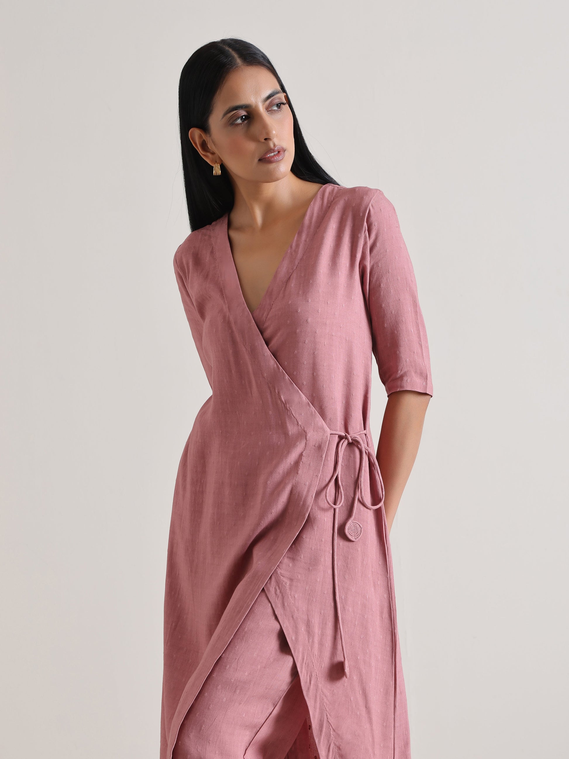 trueBrowns Mauve Angrakha Kurta Set 