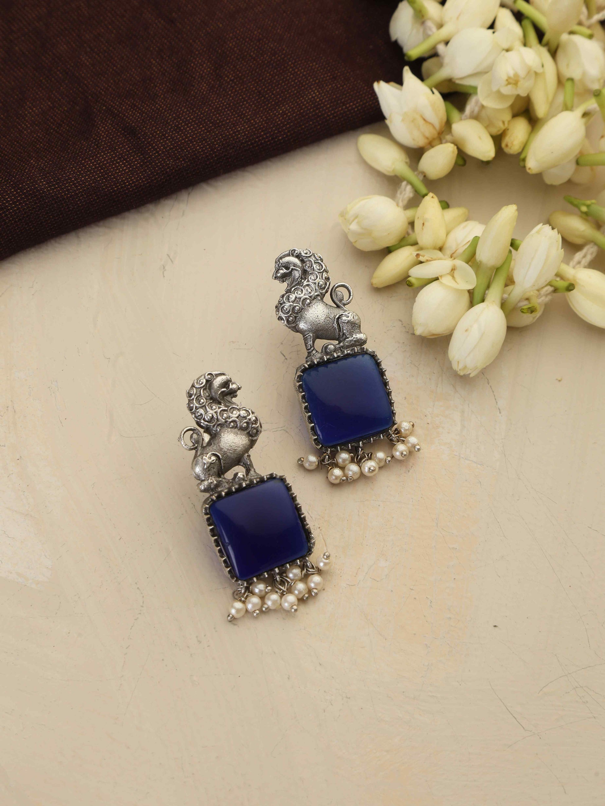 trueBrowns Silver Tone Turquise Stone Earrings Truebrowns Lifestyle