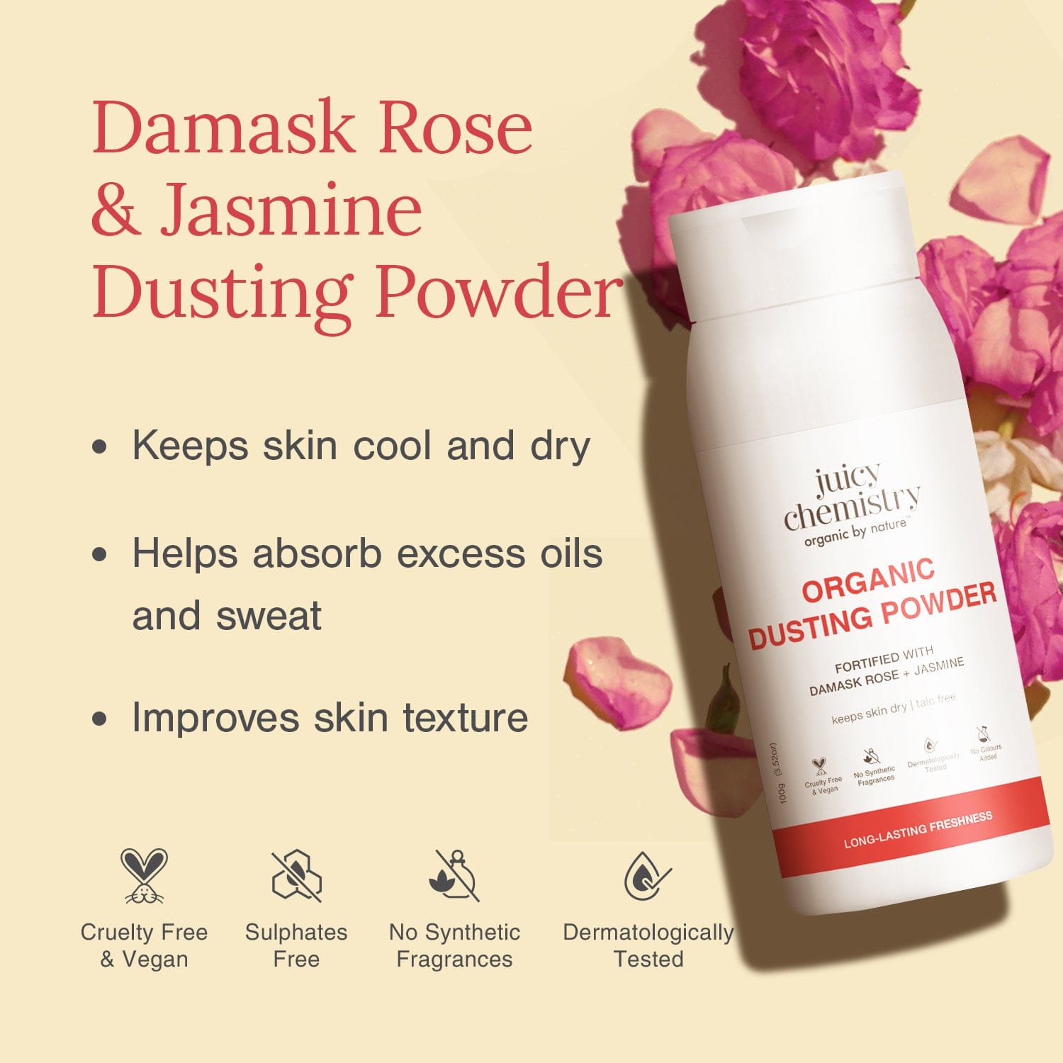 Organic Dusting Powder Fortified Damask Rose + Jasmine 