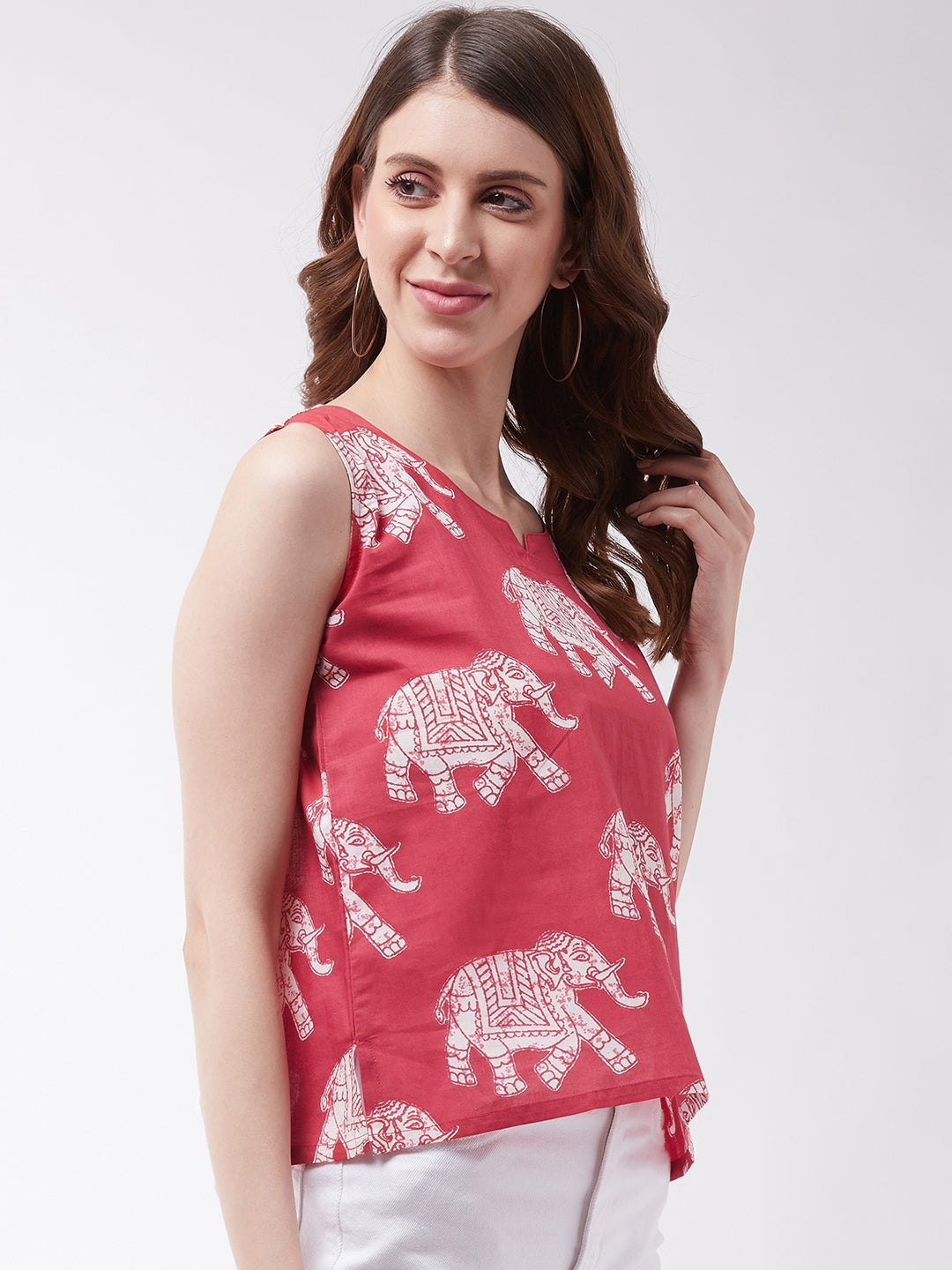 InWeave Red Elephant Sleeveless Top 