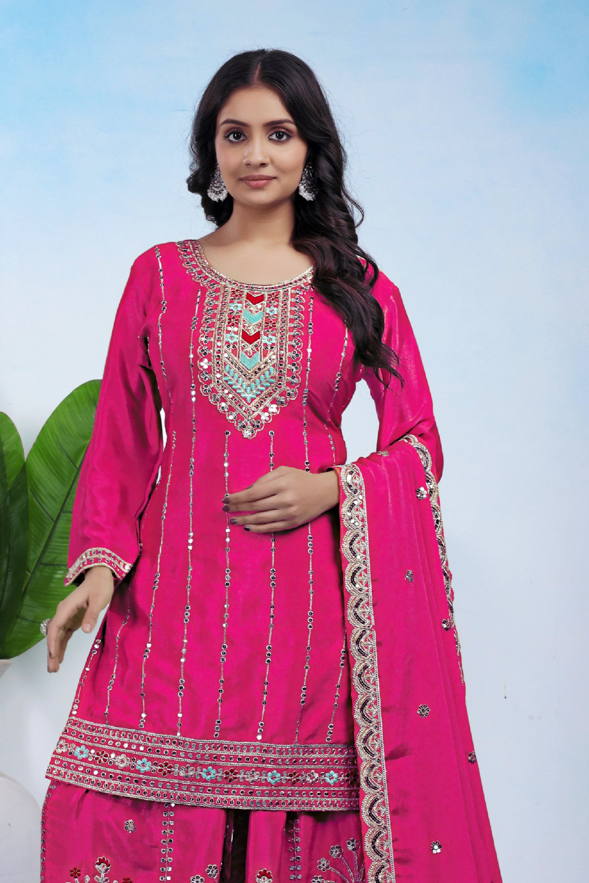 Yash Enterprise Pink Chinon Silk Party Wear Embroidery Suit Set  Grab2Buy Yash Enterprise Grab2Buy