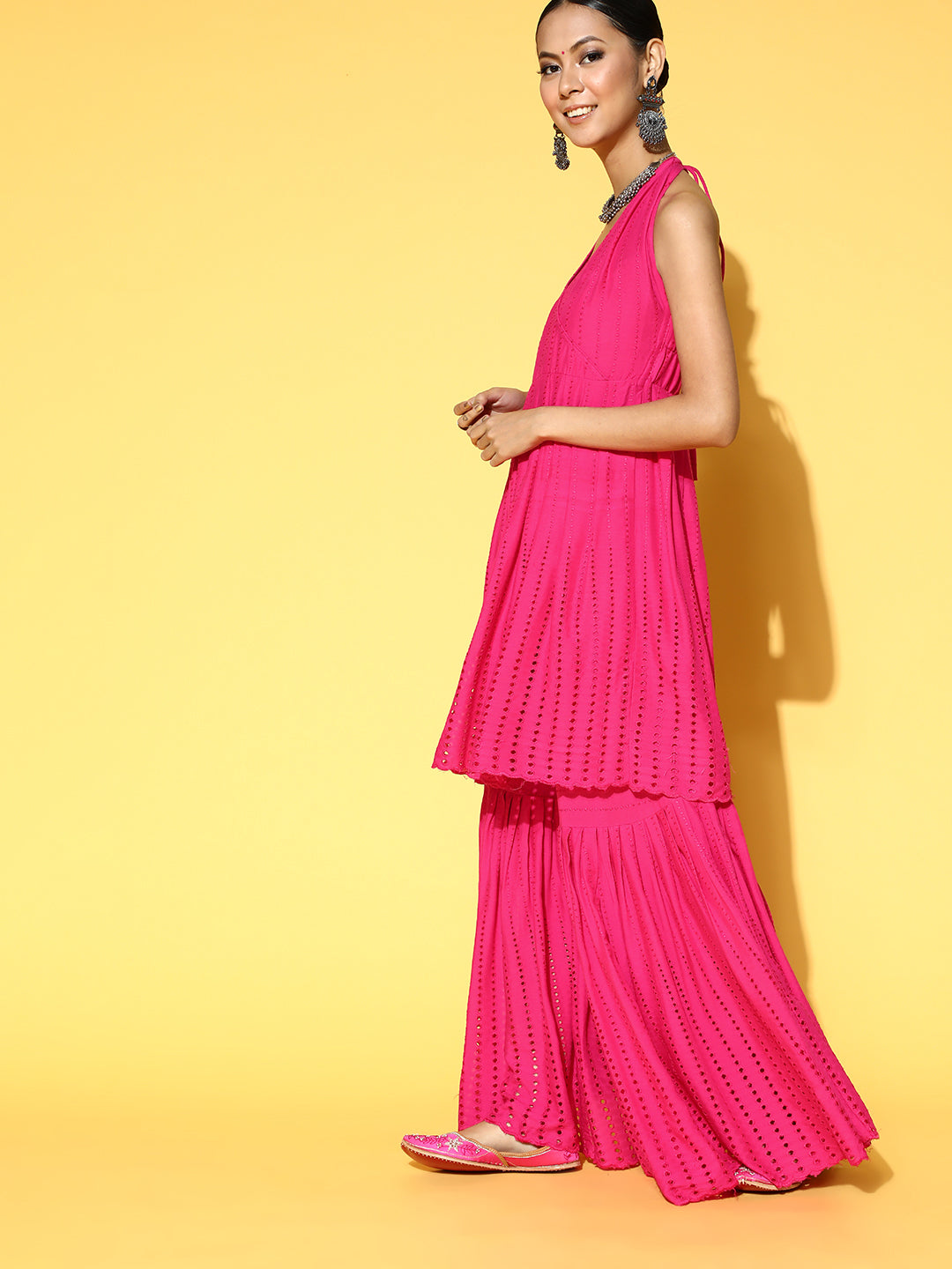 InWeave Fuchsia Backless Kurta Sharara Set 