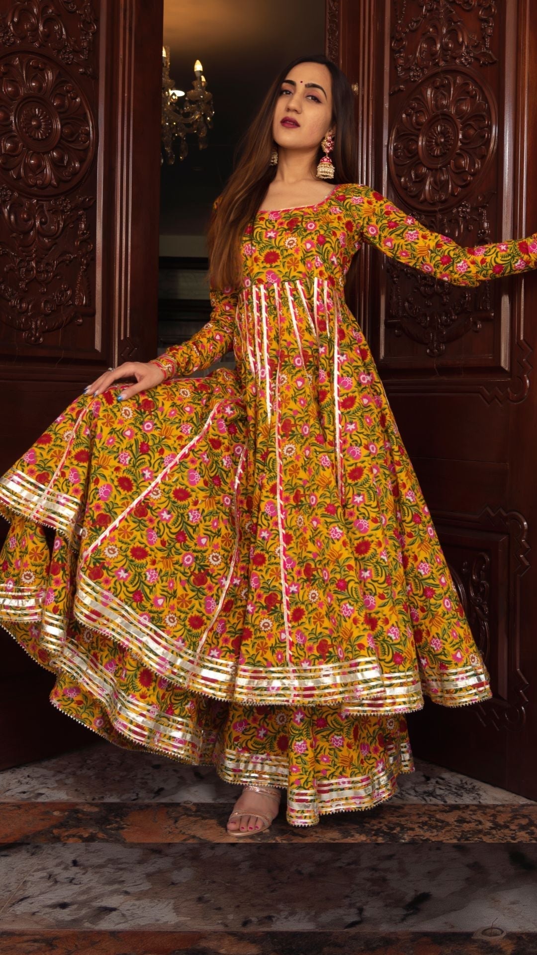 Pomcha Jaipur Mastani Cotton Anarkali Plazo Set 