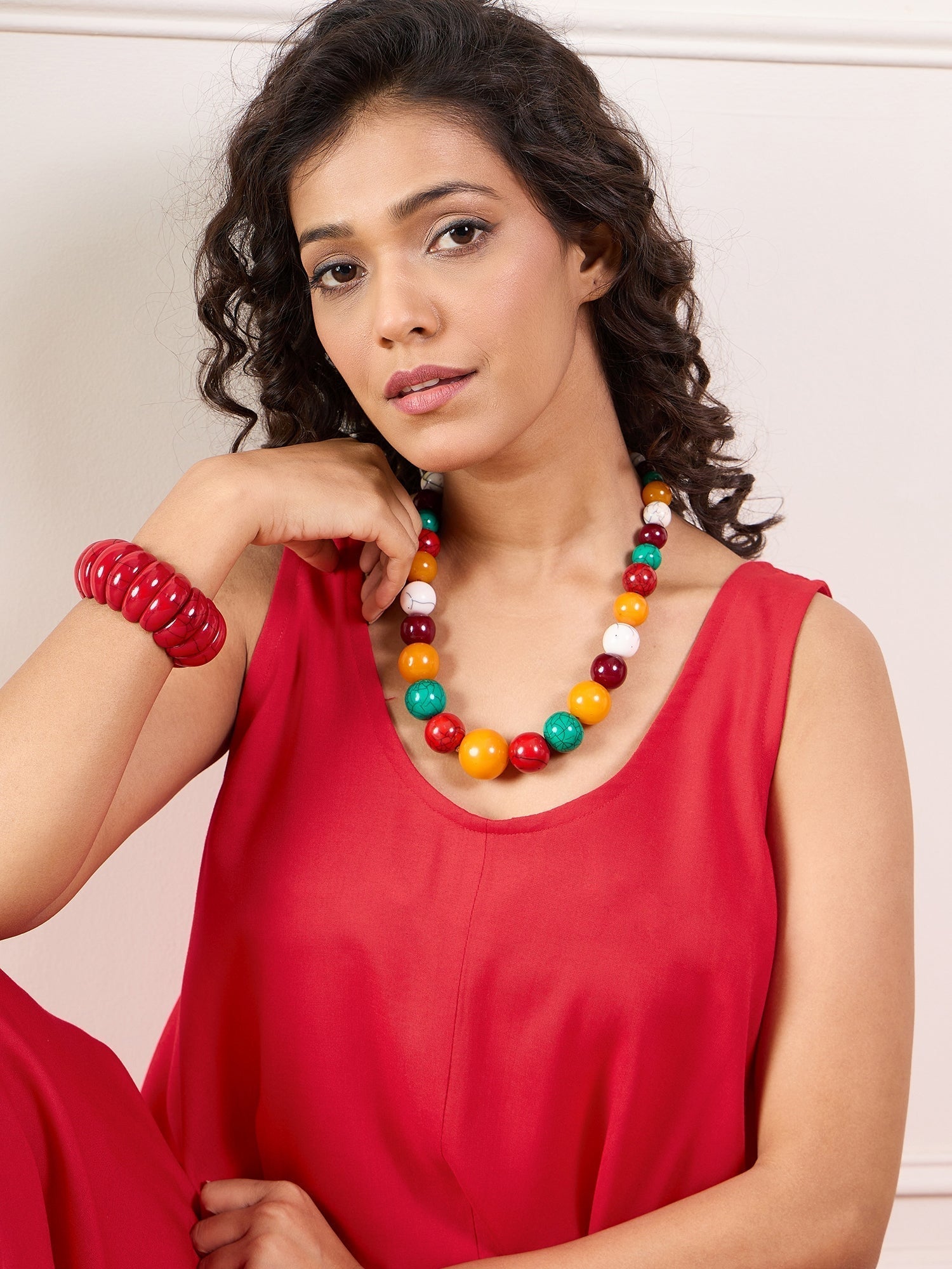 InWeave Red Round Sleeveless Jumpsuit 