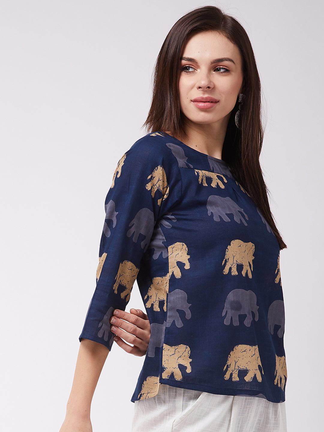 InWeave Elephant Print Blue Top 